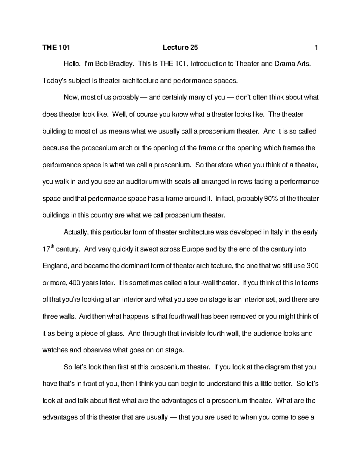 Lecture notes, lecture 25 - THE 101 Lecture 25 1 Hello. Bob Bradley ...