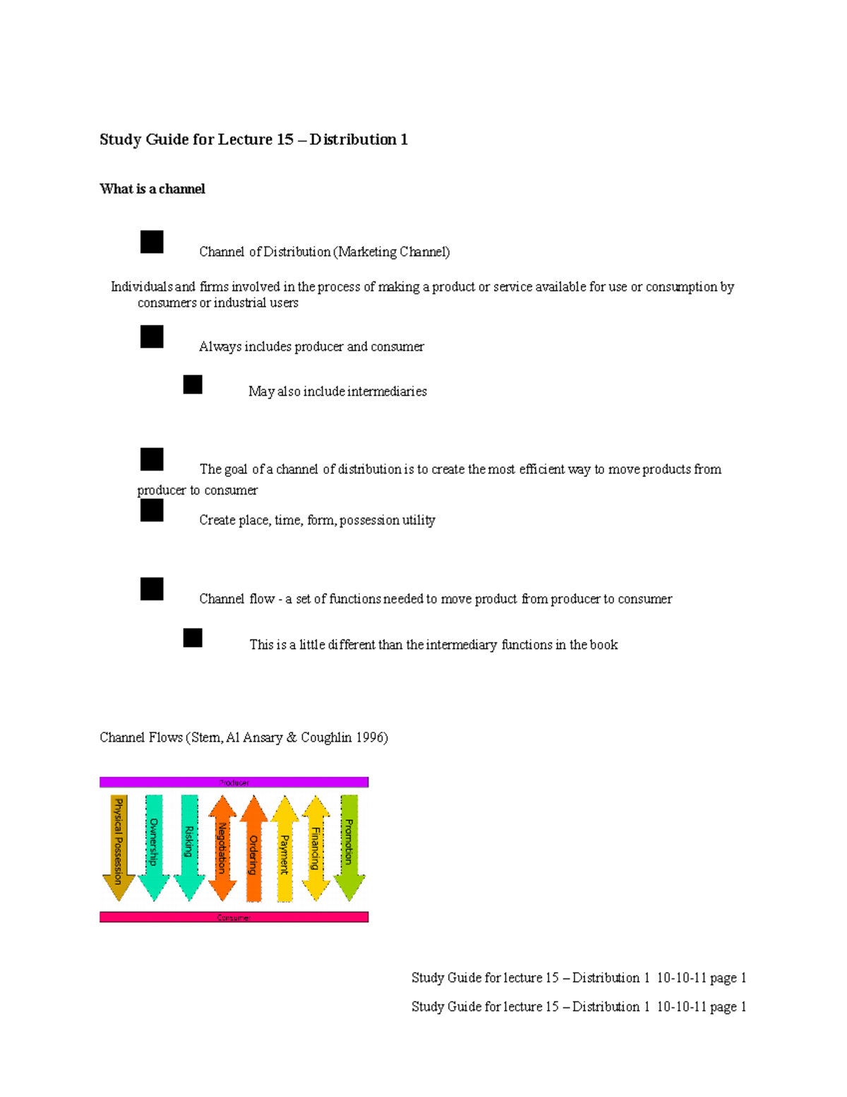 Study Guide for Lecture 15 - Distribution Channel Theory Overview - Studocu