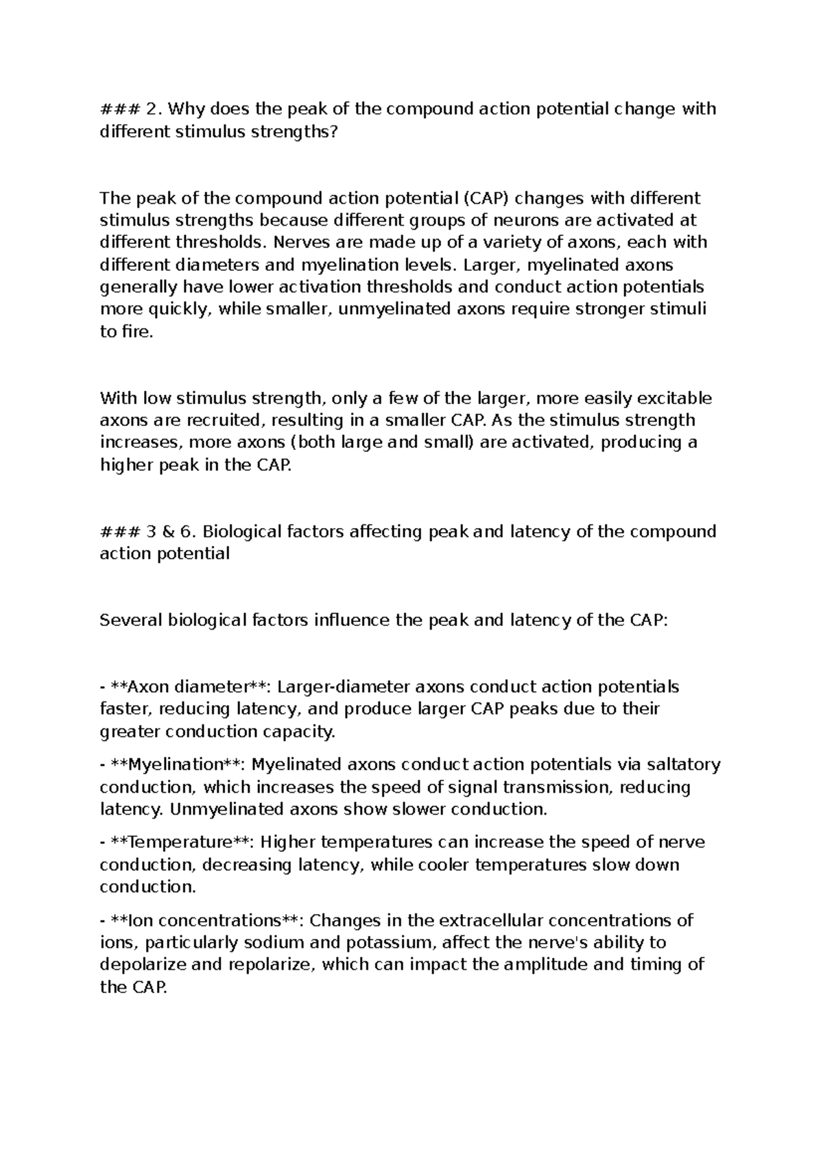 Action Potentials Prac Notes: Factors Influencing CAP Peak & Latency ...