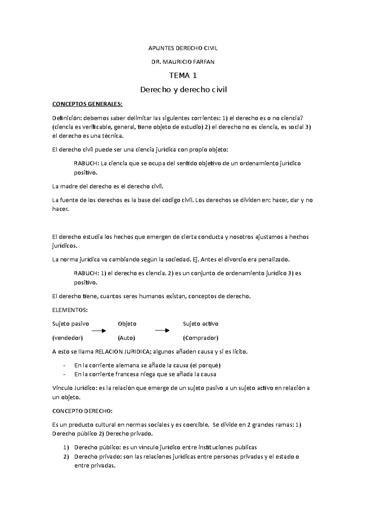Apuntes de Derecho Civil - Clases y Conceptos Fundamentales - Document Preview