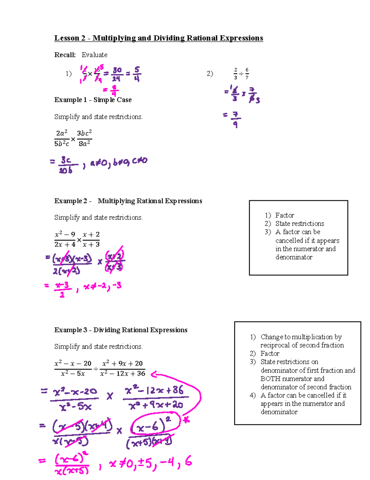 1.2 Completed - Lecture Notes on Multiplying & Dividing Rational ...