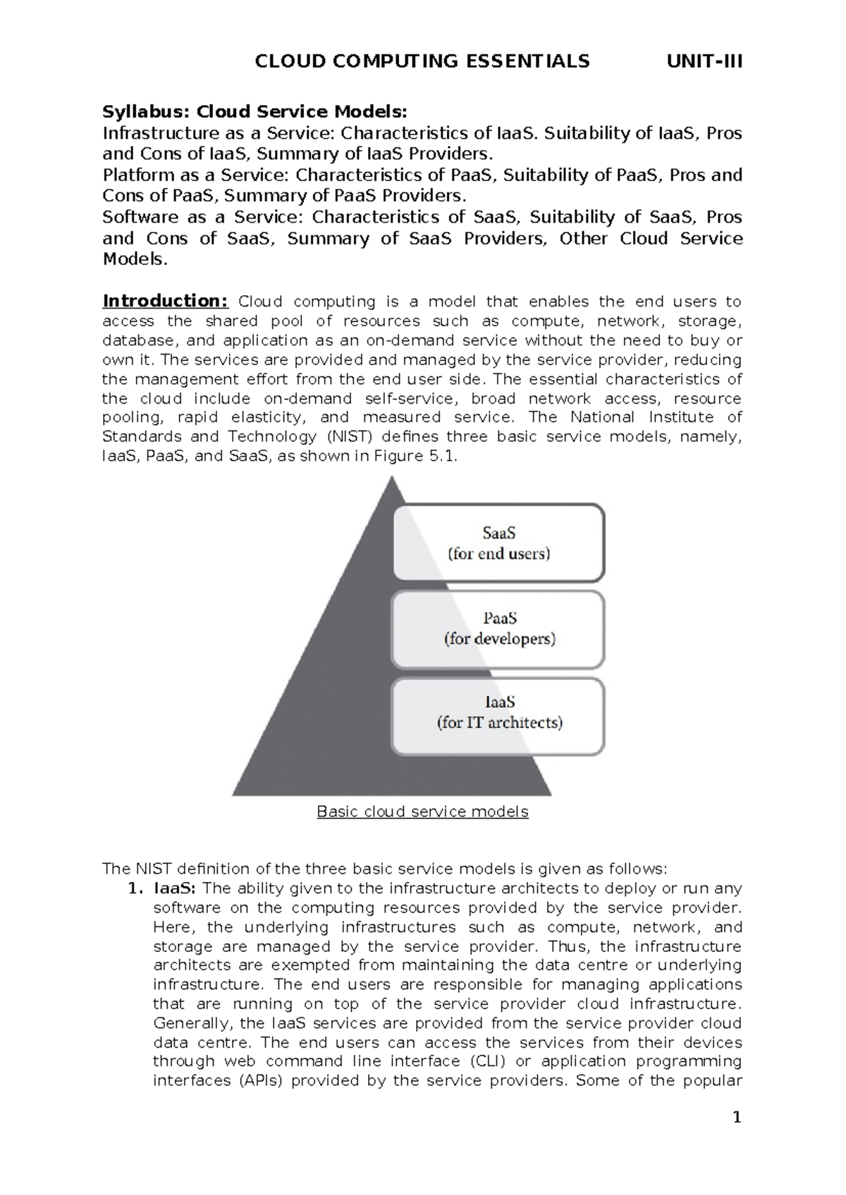 R20 3-1 CCE Unit 3: Cloud Service Models Overview - Studocu