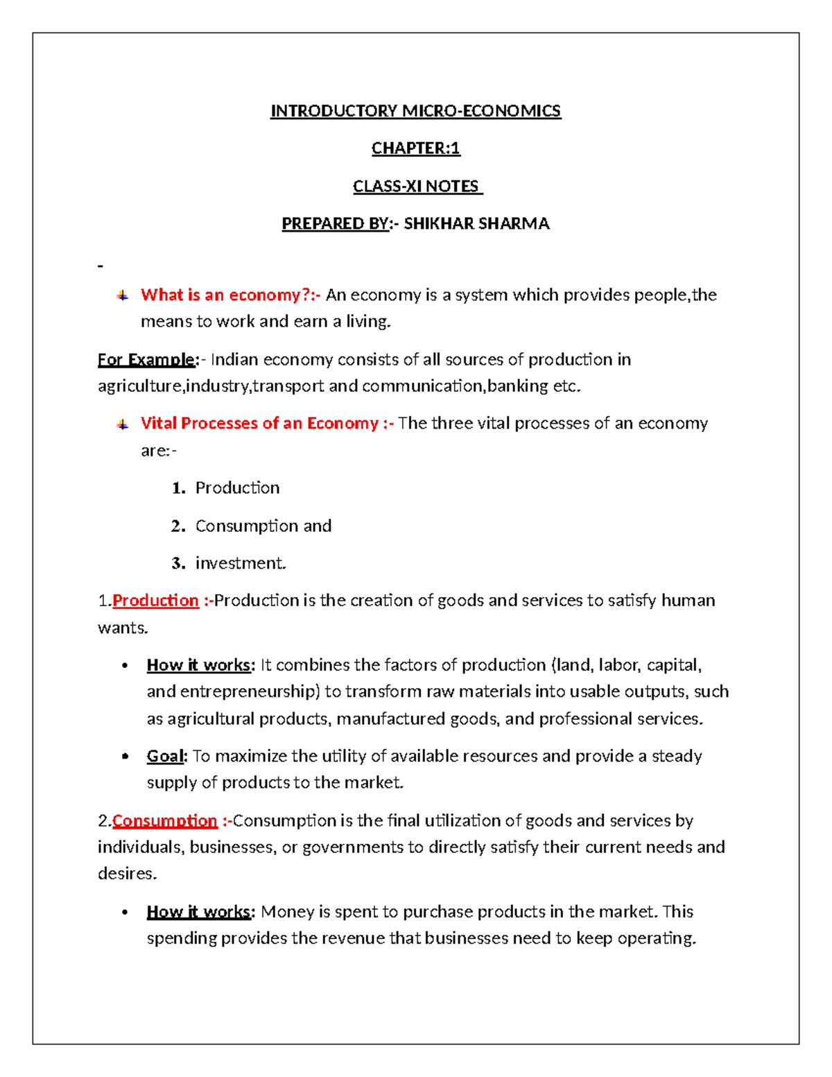 Introductory Microeconomics Chapter 1 Notes by Shikhar Sharma - Studocu