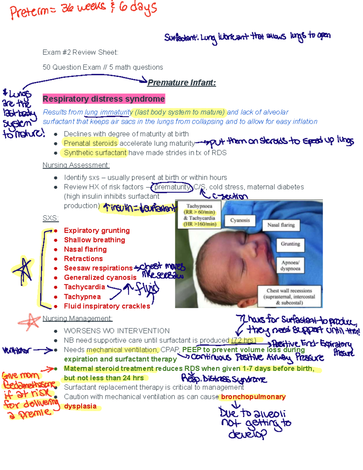 PEDS 2 Exam Study Guide: Key Concepts for Preterm Infants & RDS - Studocu