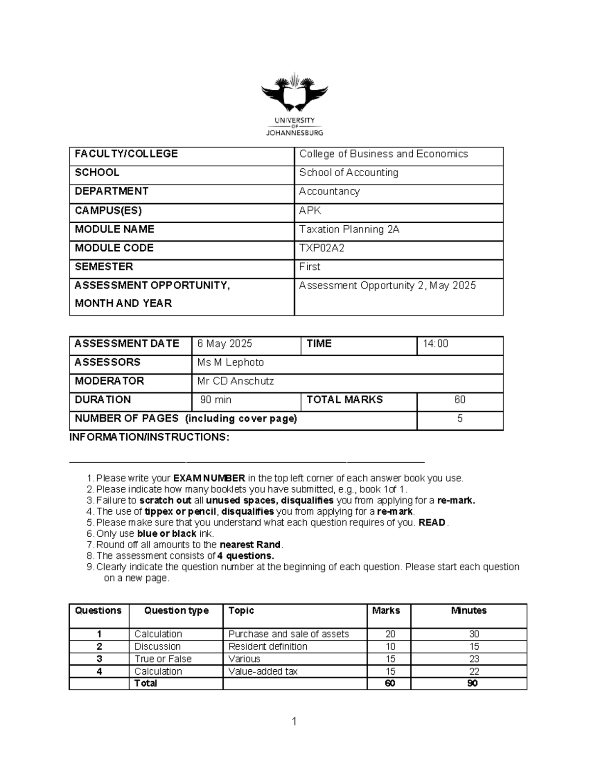 TXP02A2 - Taxation Planning 2A Assessment Opportunity 2 May 2025 - Studocu