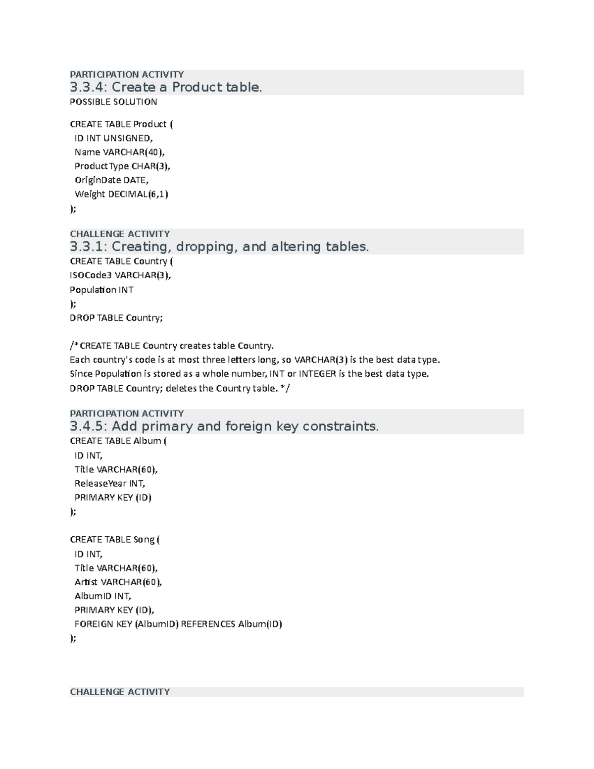 Active Reading: SQL Solutions for Chapter 3 Activities - Studocu