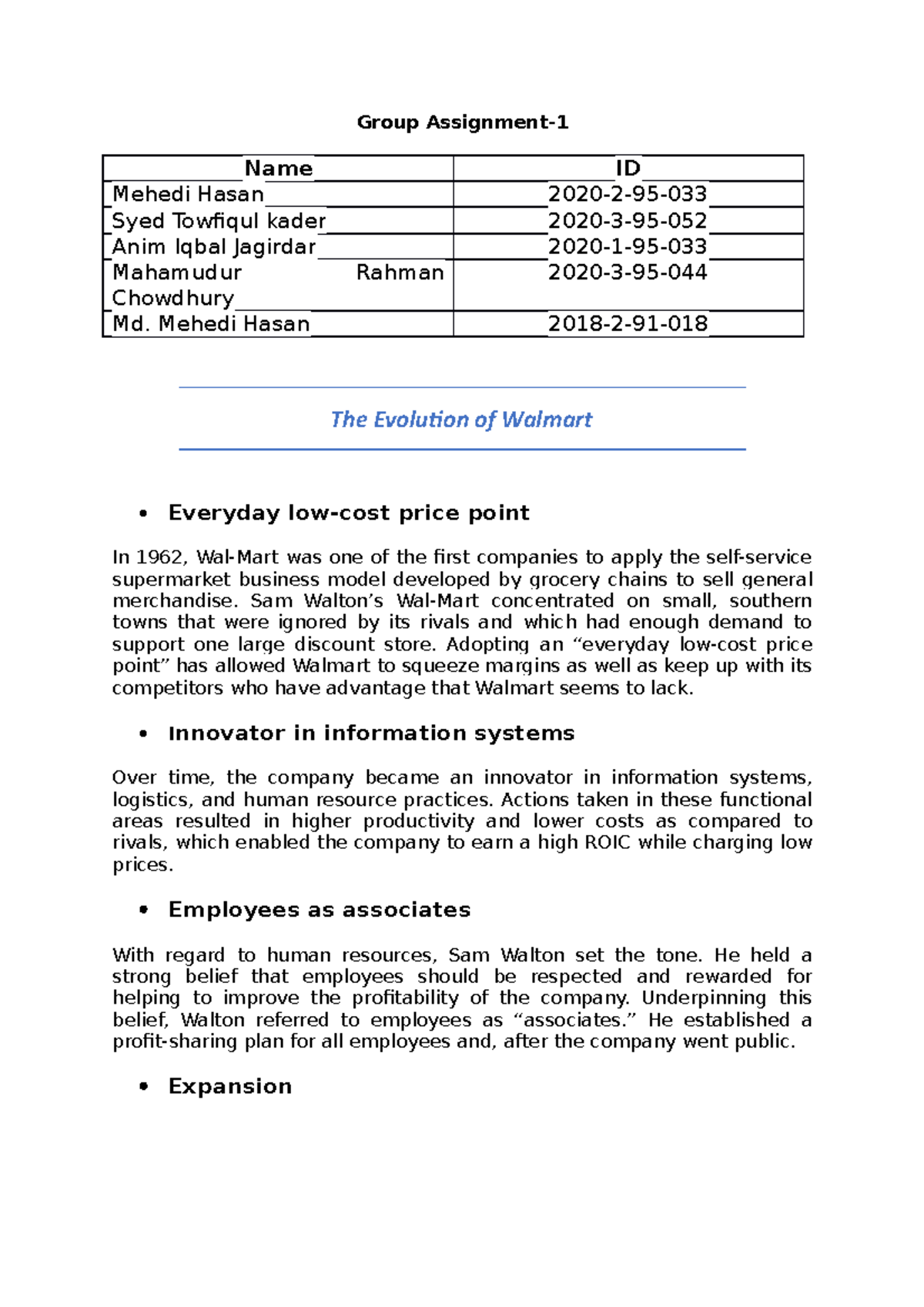 Walmart Evolution: A Group Assignment Analysis on Strategy and Growth ...