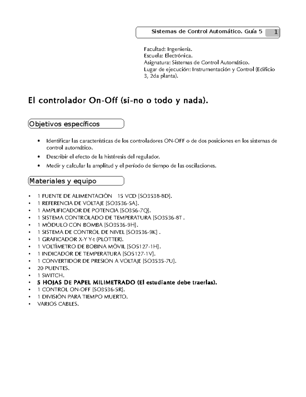 Guía 5: Controladores ON-OFF y Efecto de la Histéresis en Sistemas ...