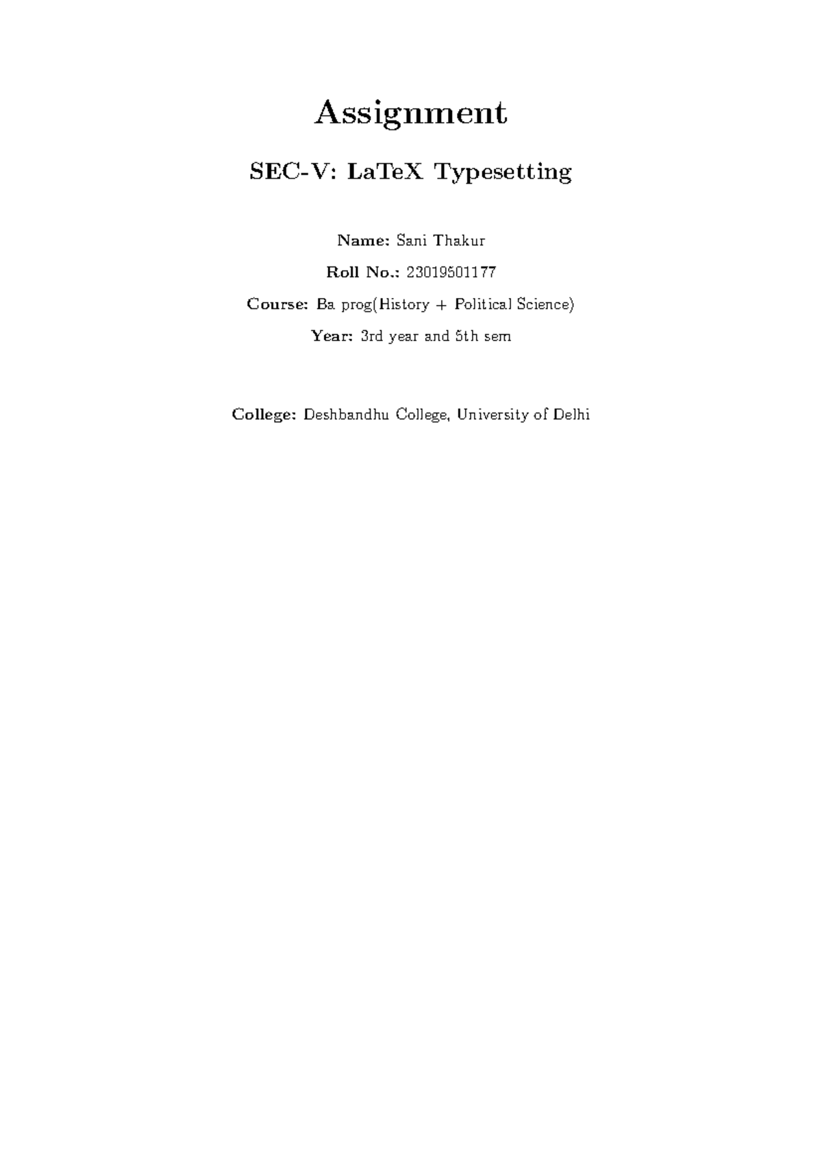 LaTeX Typesetting Assignment - Ba Prog (History & Pol. Sci) 5th Sem ...