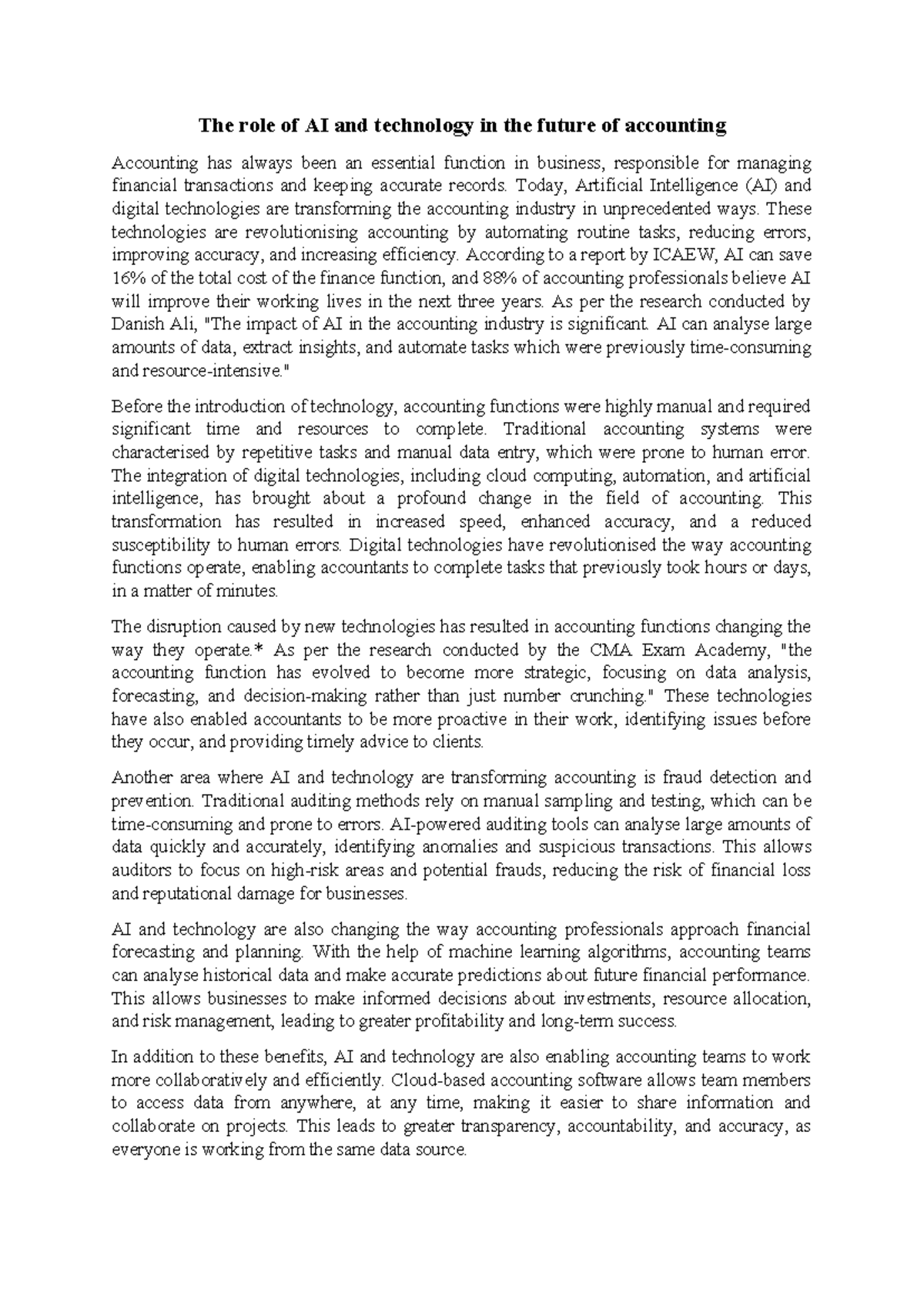 Unit 8-The role of AI and technology in the future of accounting - The ...