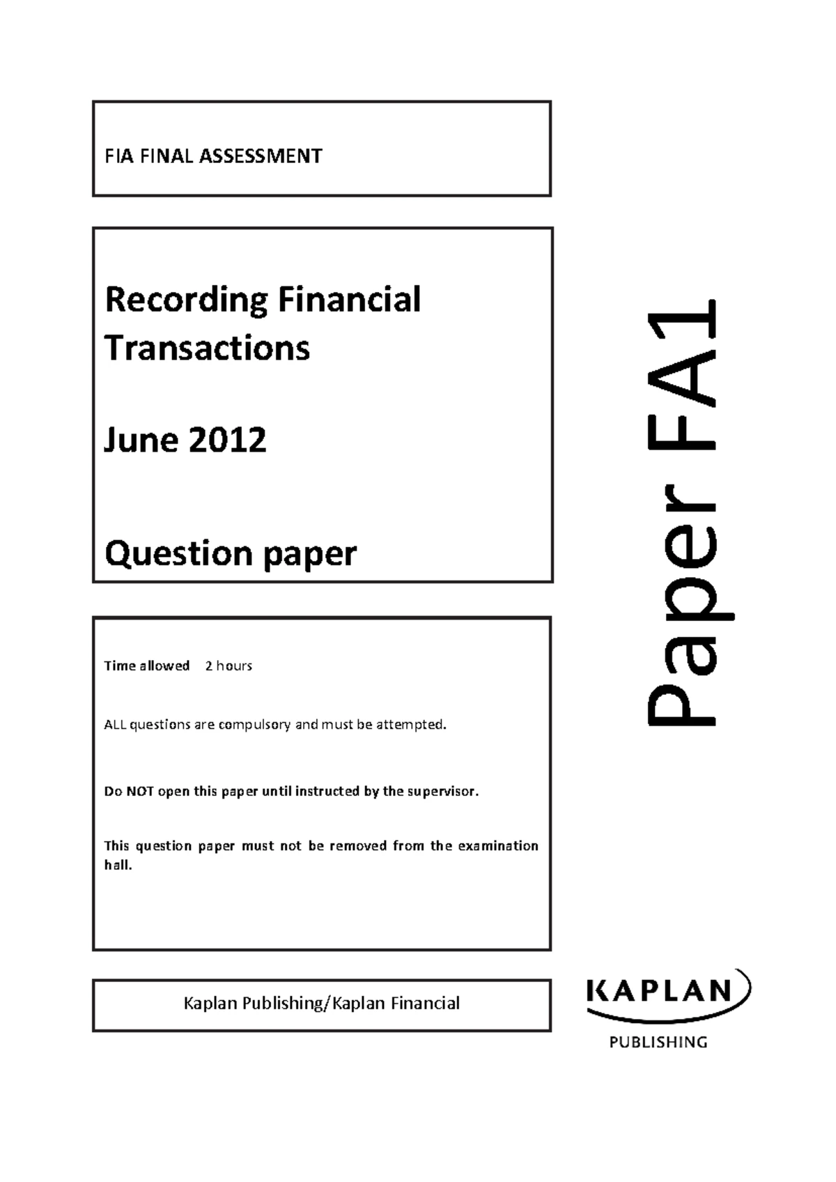 FA1 Mock Exam: Recording Financial Transactions - June 2014 - Studocu