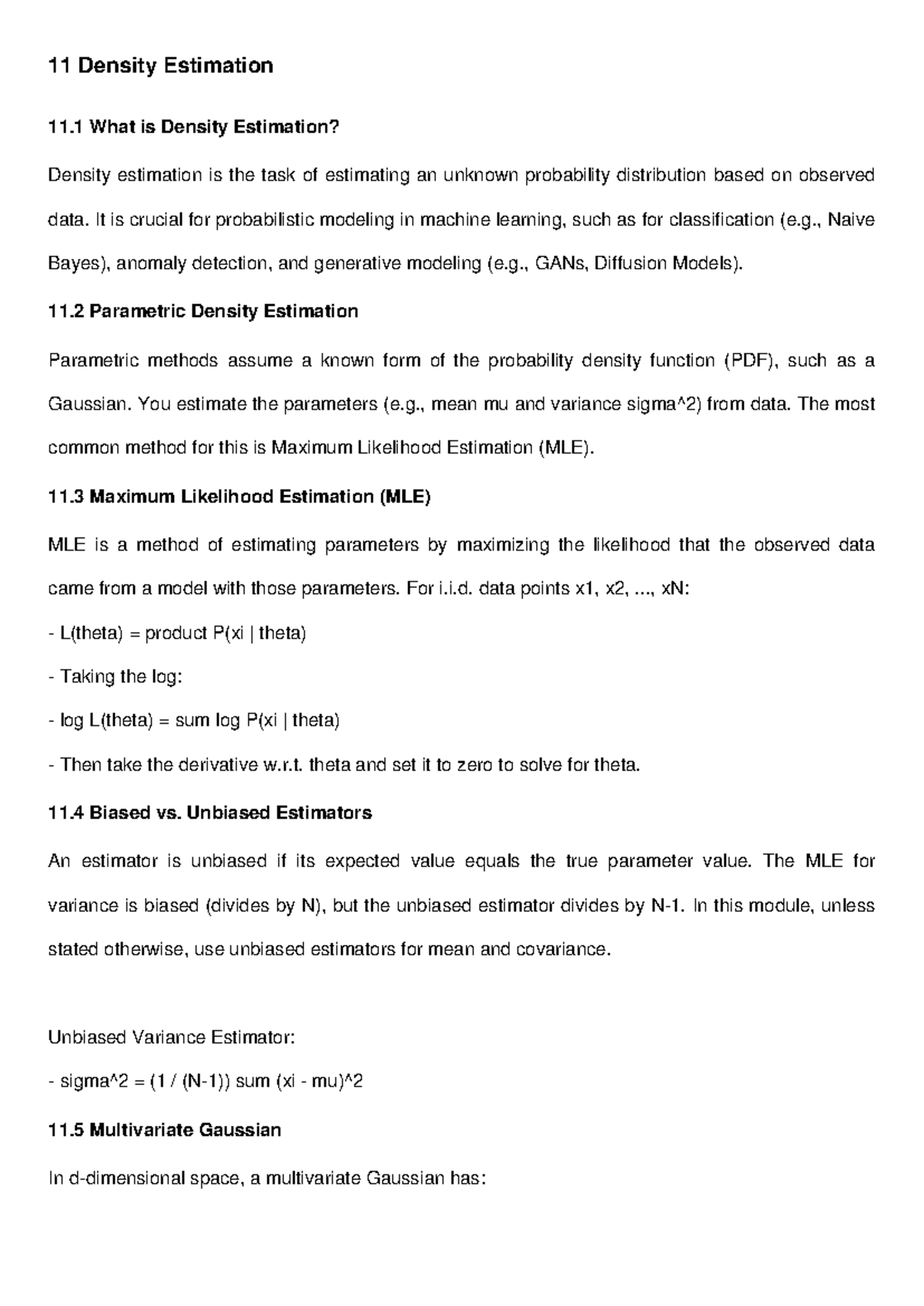 Lecture 11: Density Estimation Notes and Key Concepts - Studocu