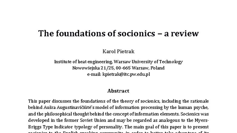 Foundations of Socionics: A Comprehensive Review (SSRN-2970140) - Studocu