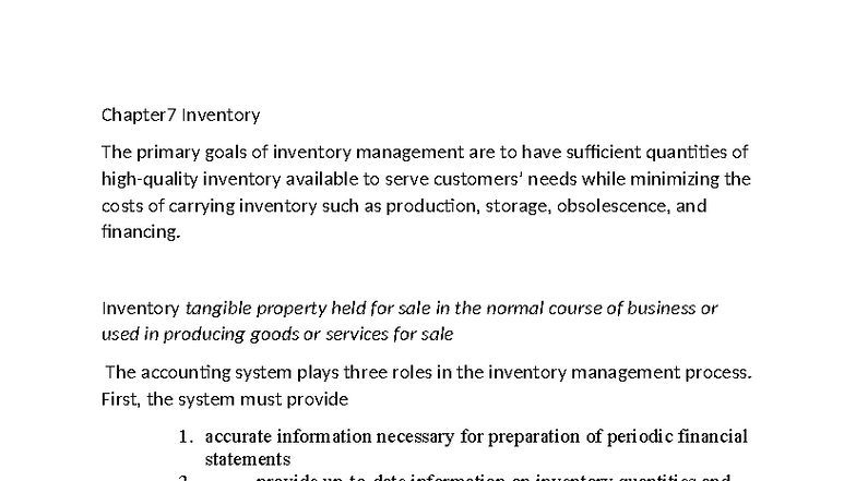 Chapter 7: Inventory Management Overview and Key Concepts - Studocu