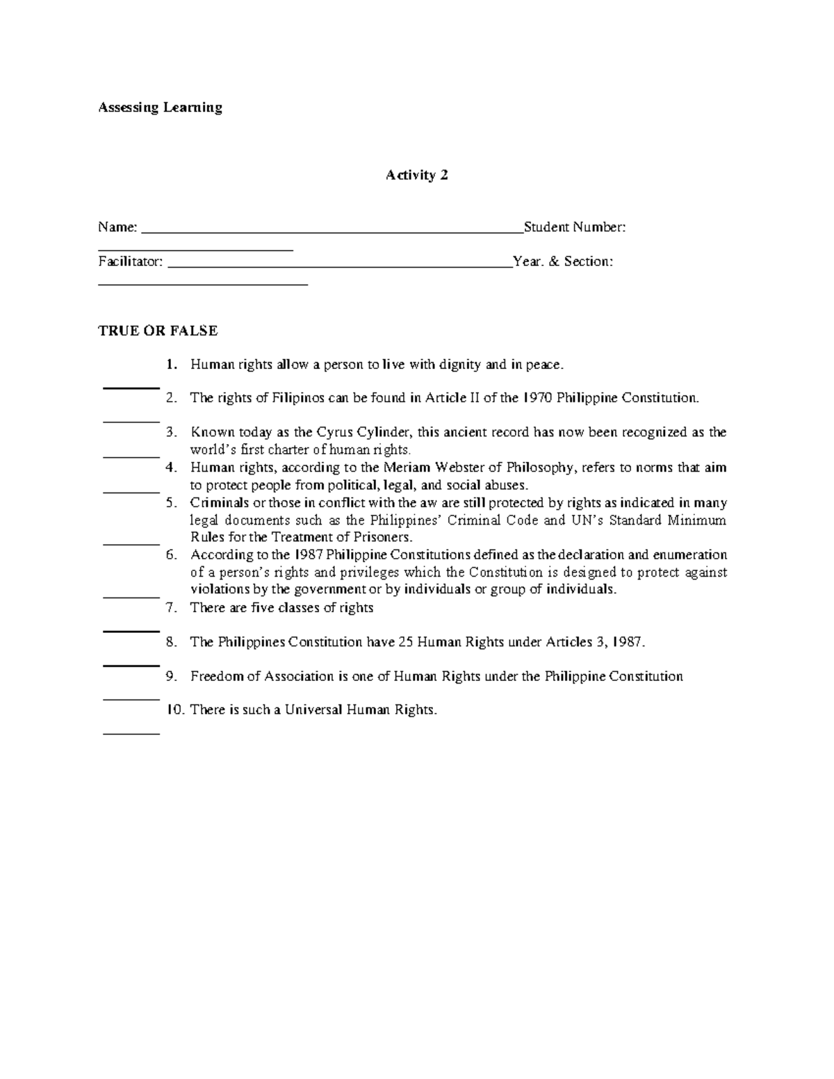NSTP2 Activity 2 - Assessing Learning Activity 2 Name: - Studocu