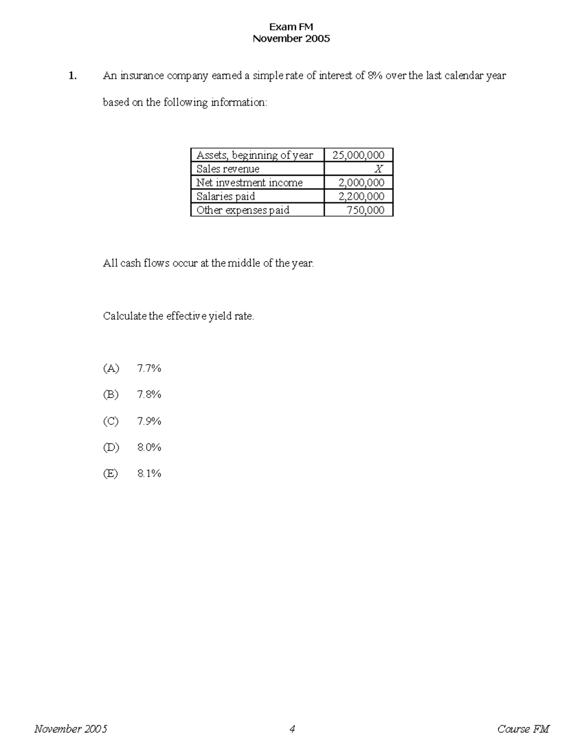 SOA Exam FM Financial Mathematics Practice Questions 2005 - Studocu