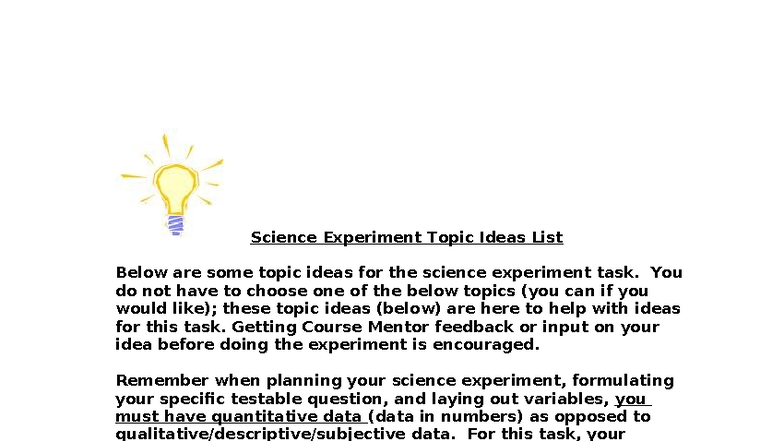 Natural Science Lab Experiment Ideas List - Studocu