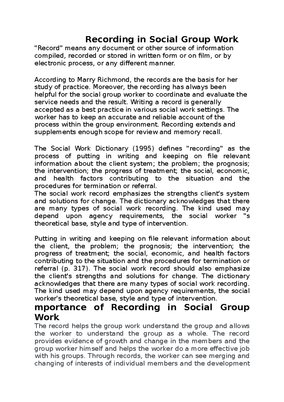Recording in Social Group Work - Recording in Social Group Work "Record ...