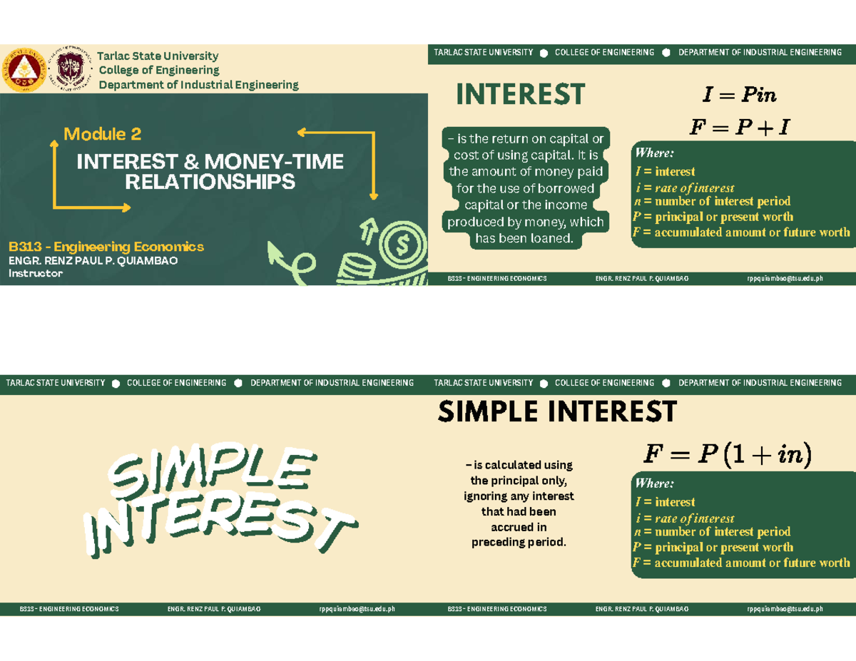 B313 Engineering Economics - Module 2: Interest & Money Time ...