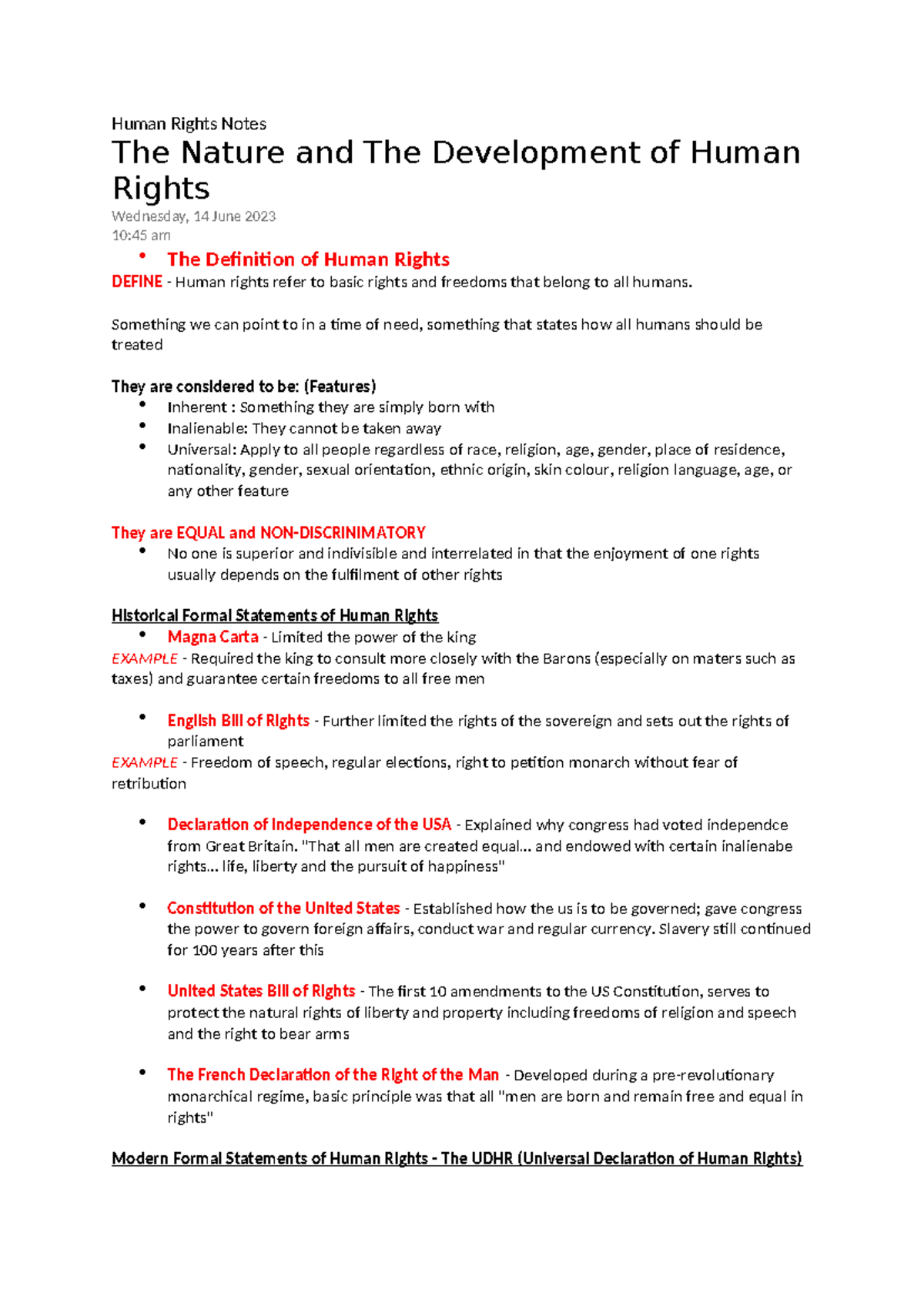 Human Rights and International Crime notes - Human Rights Notes The ...