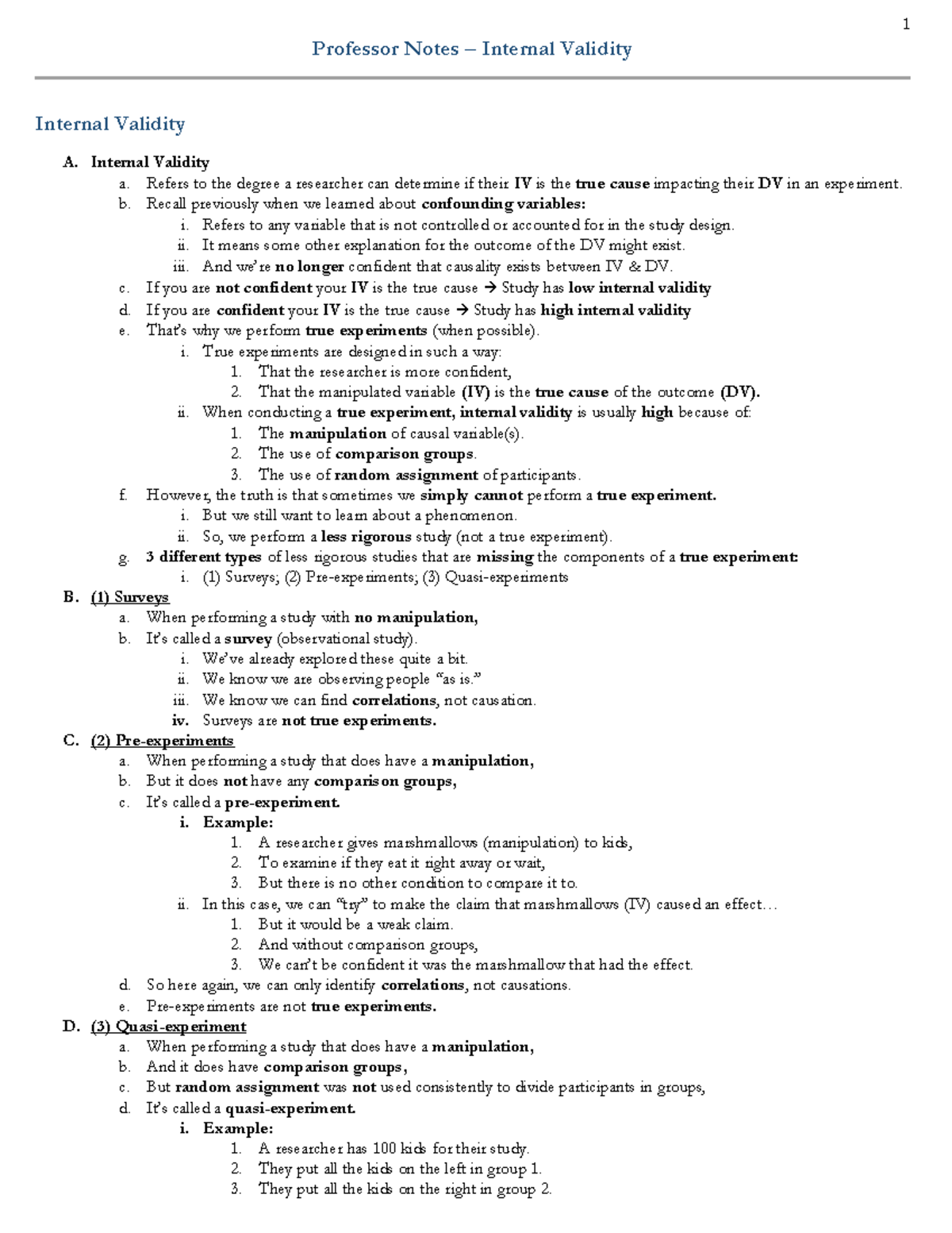 Psychology 101: Notes on Internal Validity & Experimental Design - Studocu
