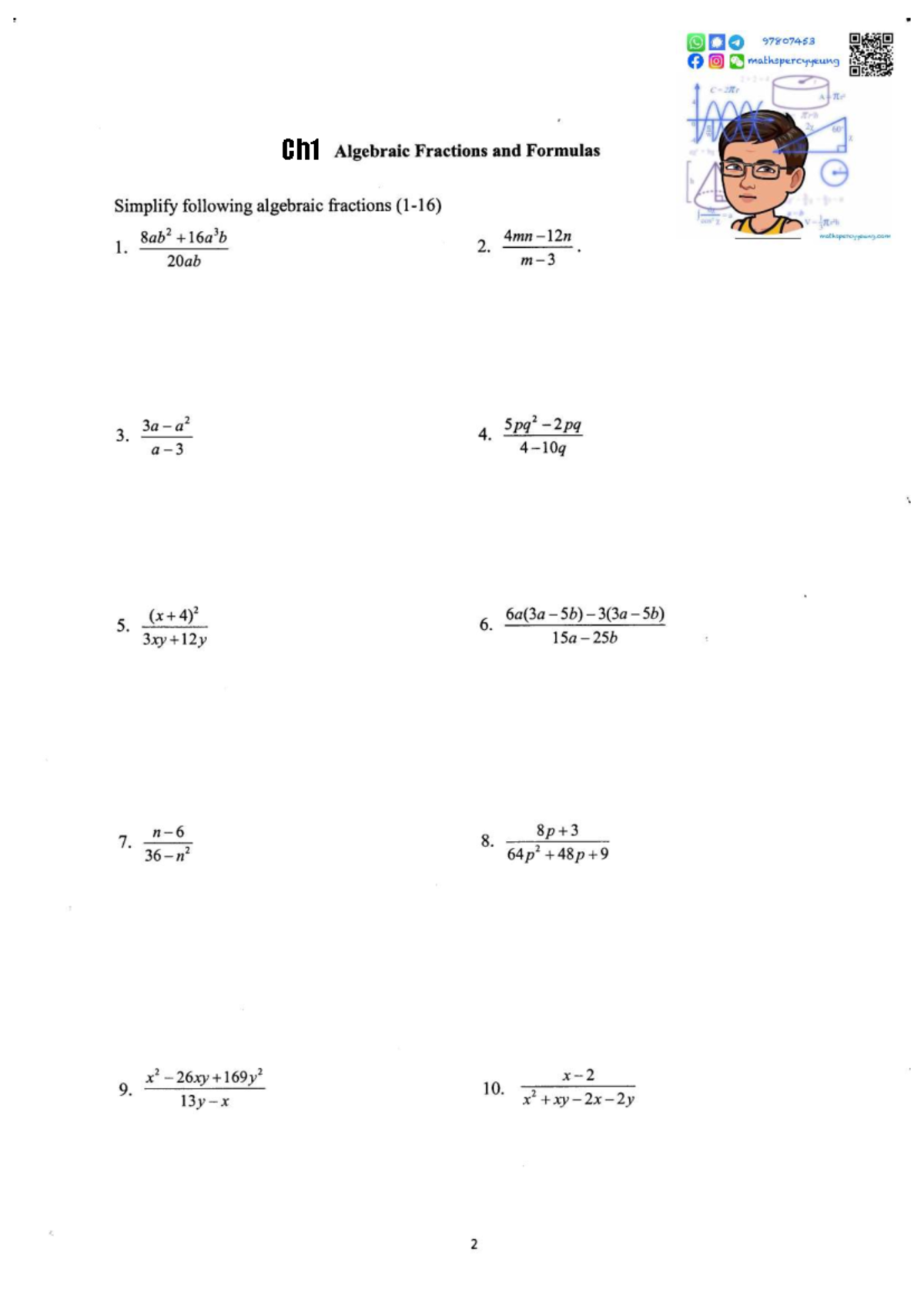 F2 Final Exam: Algebraic Fractions and Formulas - Studocu