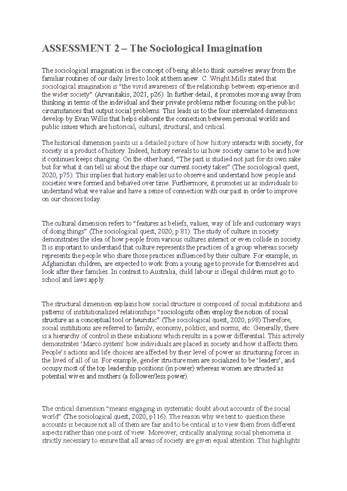 Sociological Imagination: Assessment 2 Analysis and Insights - Studocu