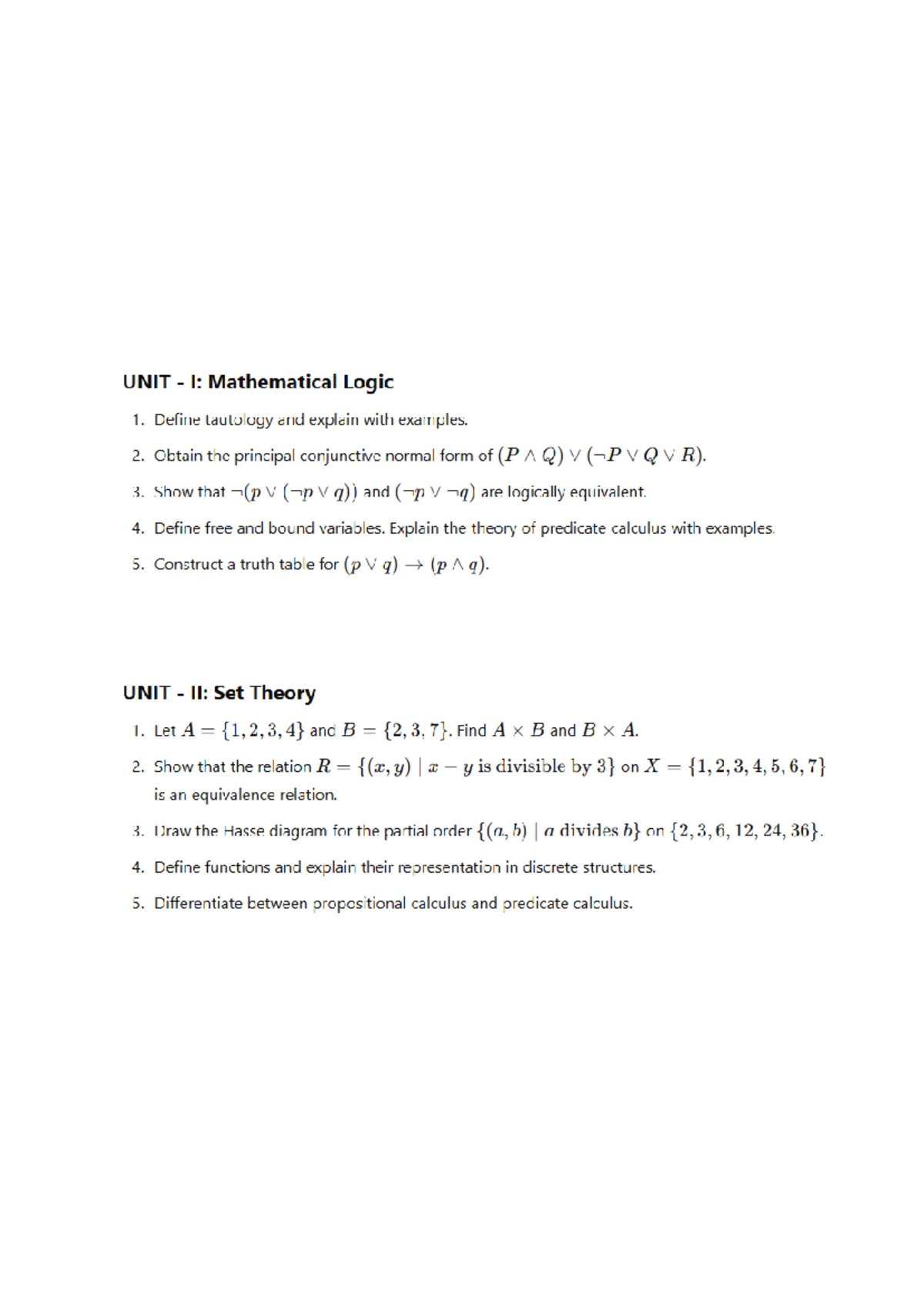 Discrete Mathematics-1st mid Important Objective Questions - Discrete ...