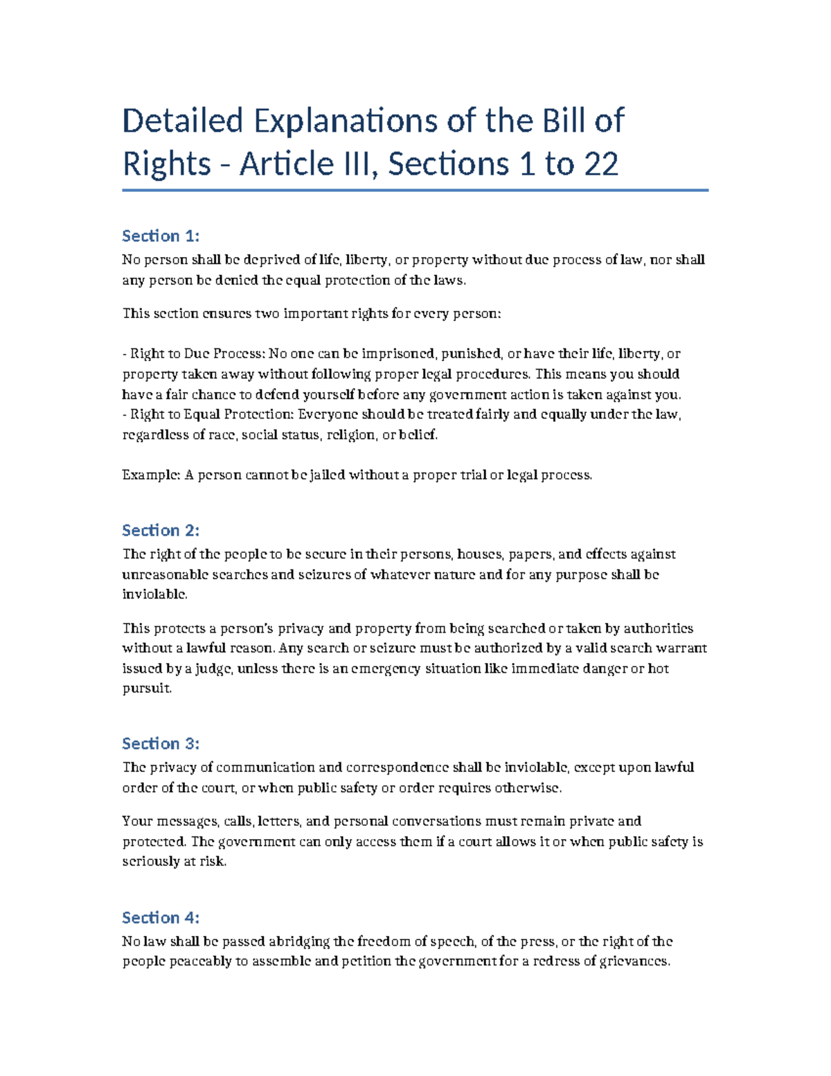 Detailed Explanations of the Bill of Rights: Articles 1-22 Overview ...