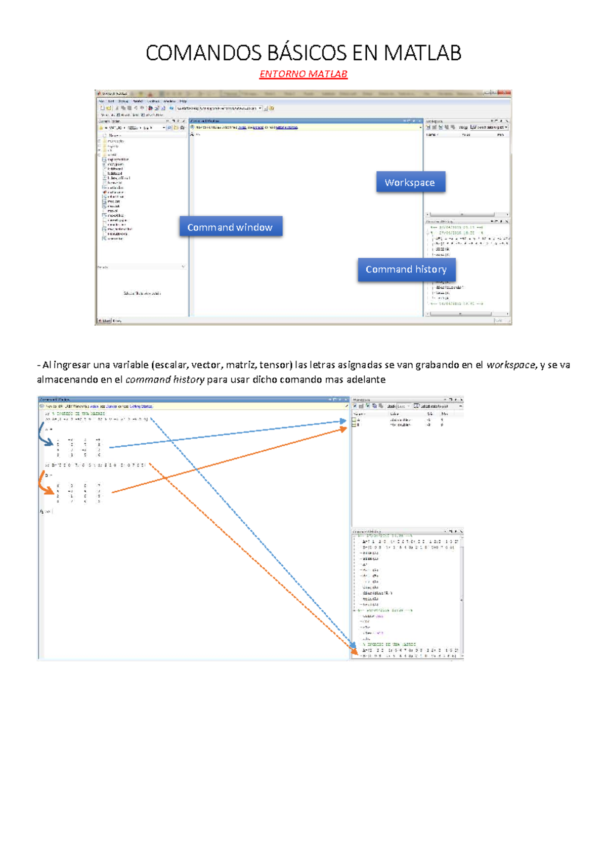 Comandos Básicos en MATLAB: Entorno y Funciones Esenciales - Studocu