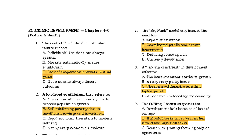 Economic Development ECON 101 Midterm Mock Test - Studocu