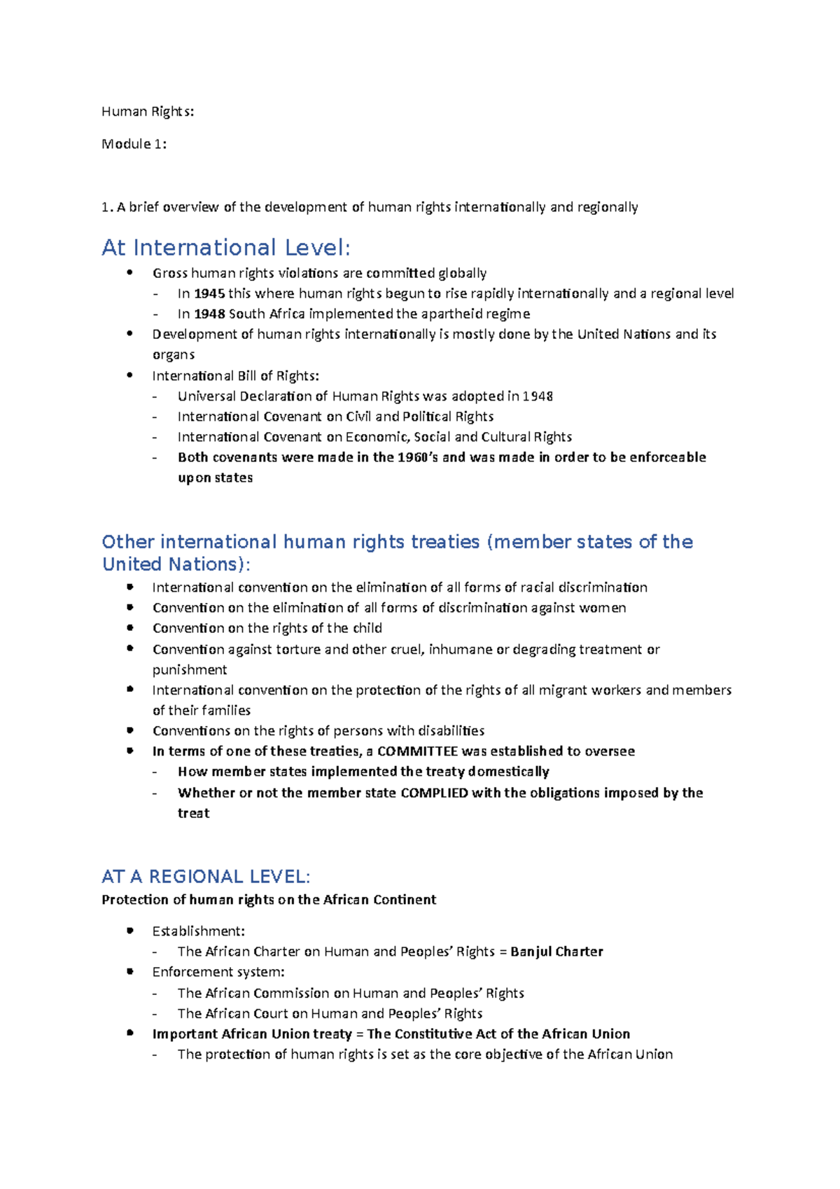 Human Rights Module 1 - Comprehensive Overview and Key Notes - Studocu