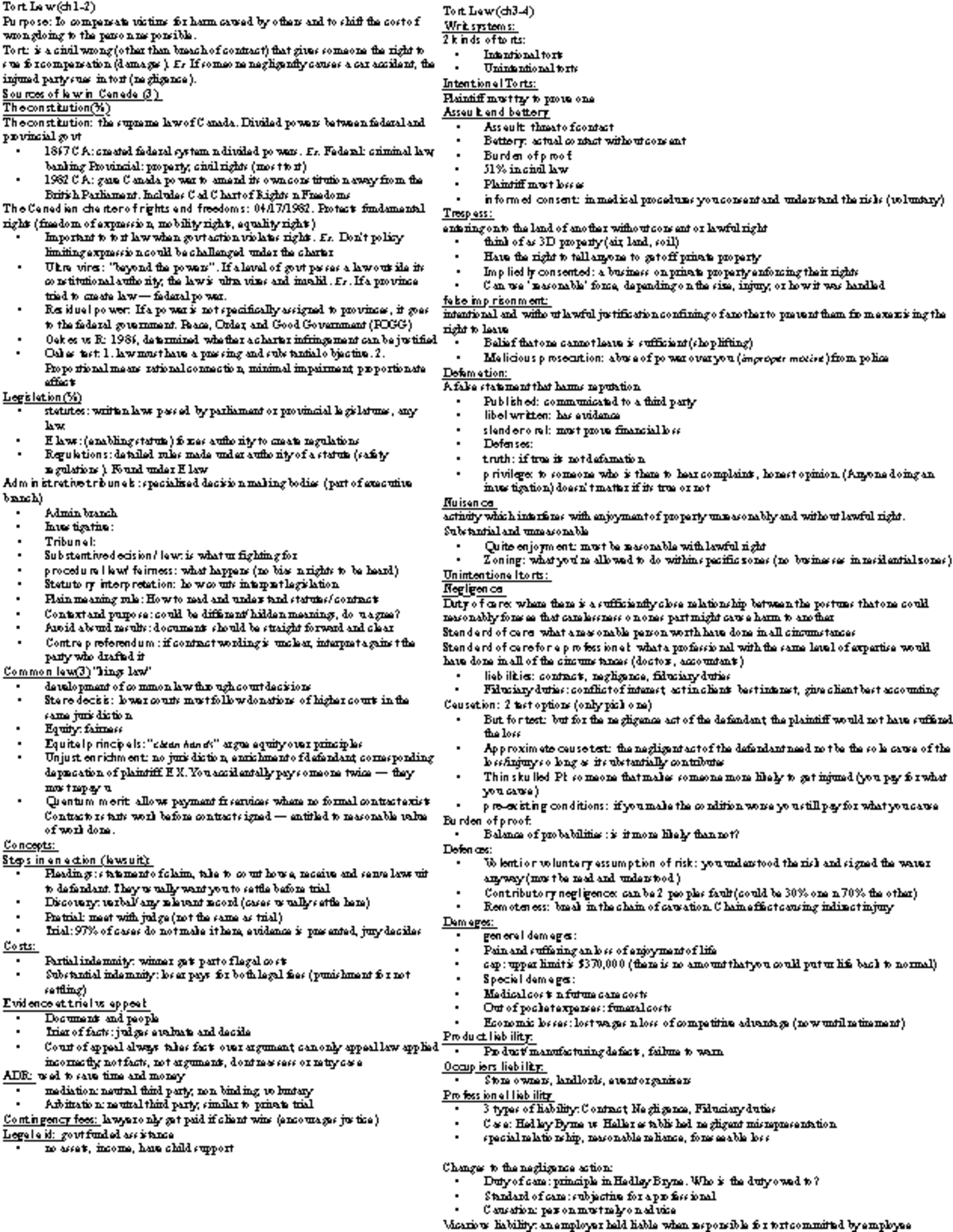 Tort Law Overview: Key Concepts and Principles (LAW 101) - Studocu
