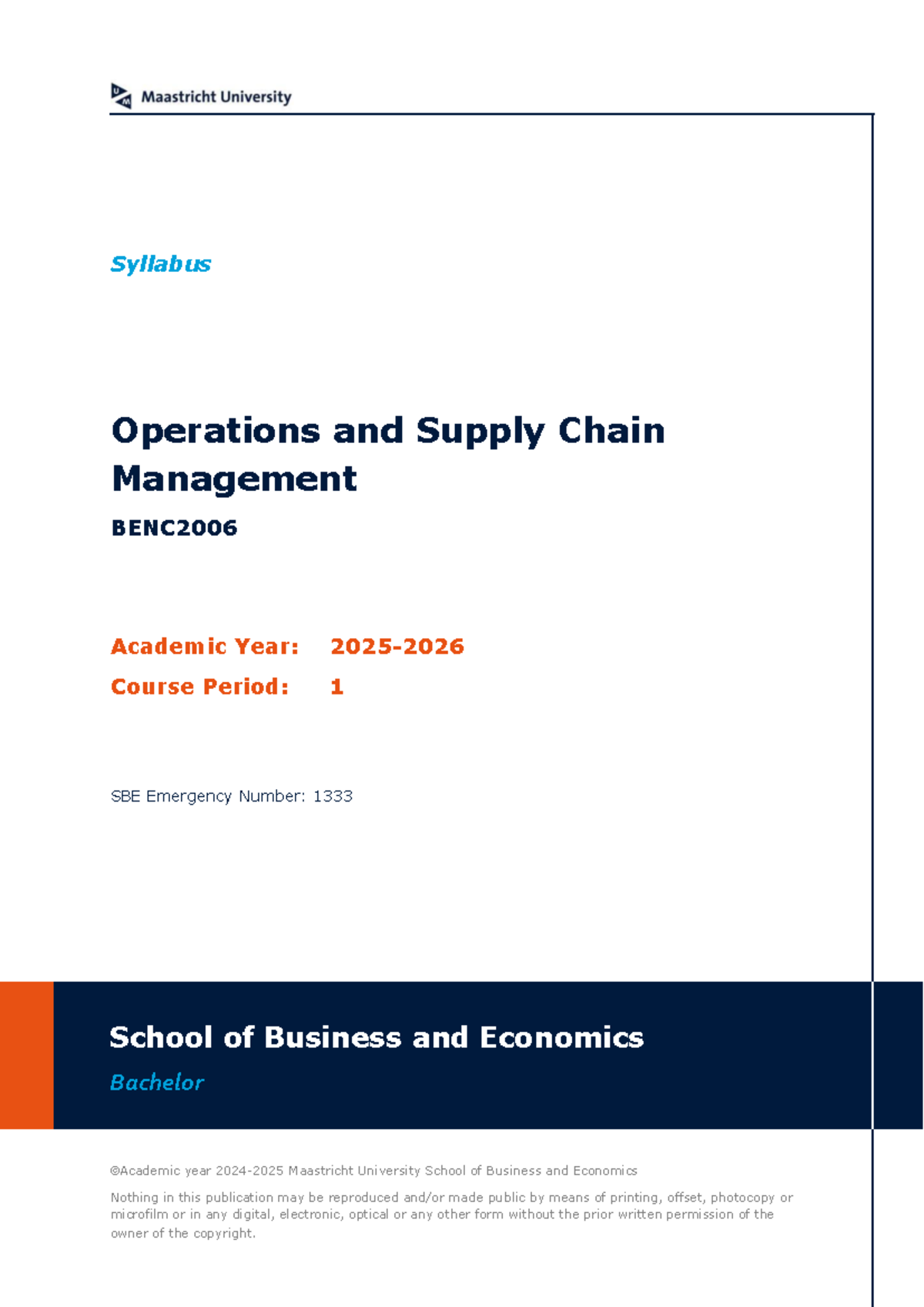 Syllabus for Operations and Supply Chain Management BENC2006 2025-2026 ...