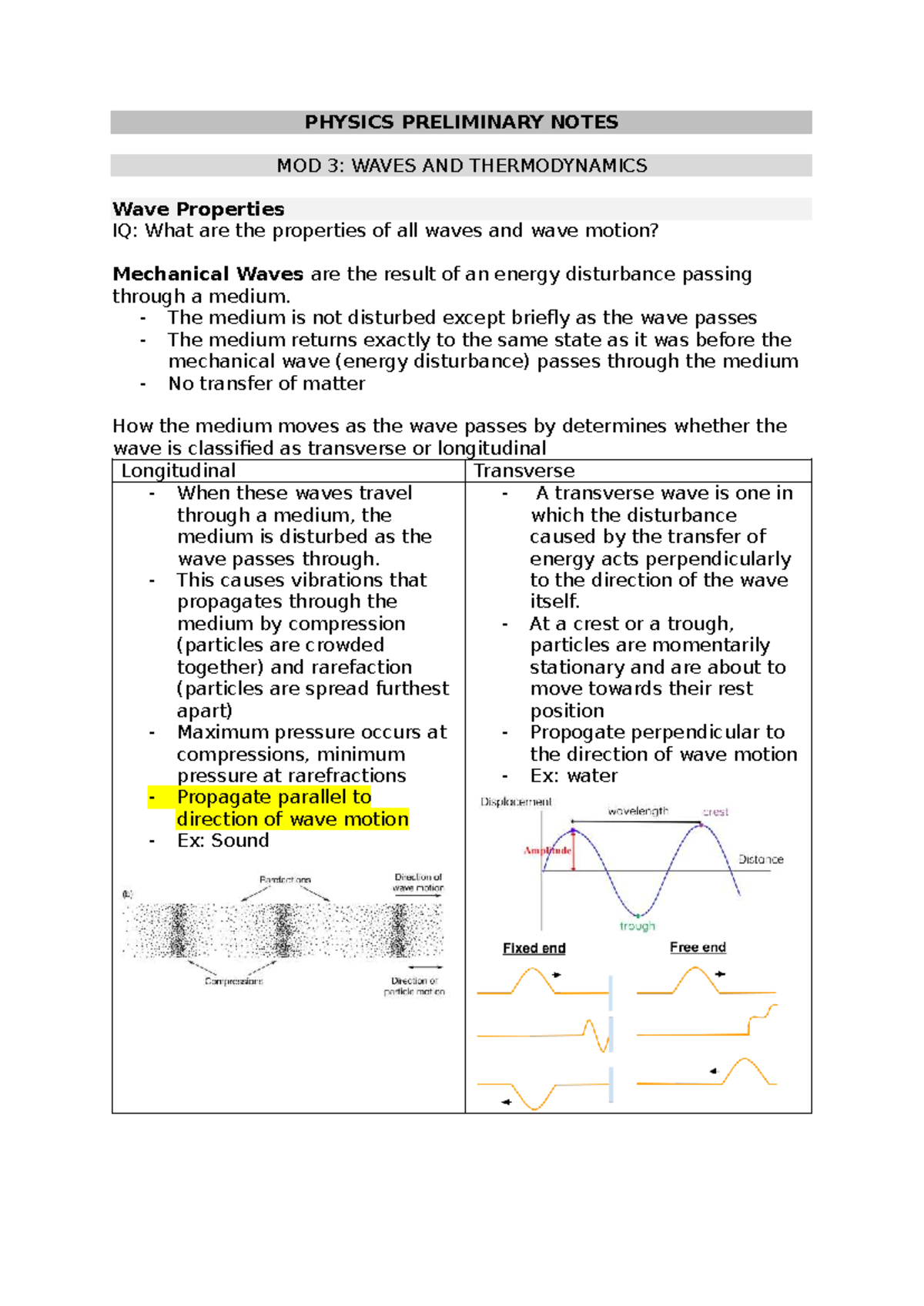 PHYSICS PRELIMINARY NOTES MOD 3: WAVES & THERMODYNAMICS - Studocu