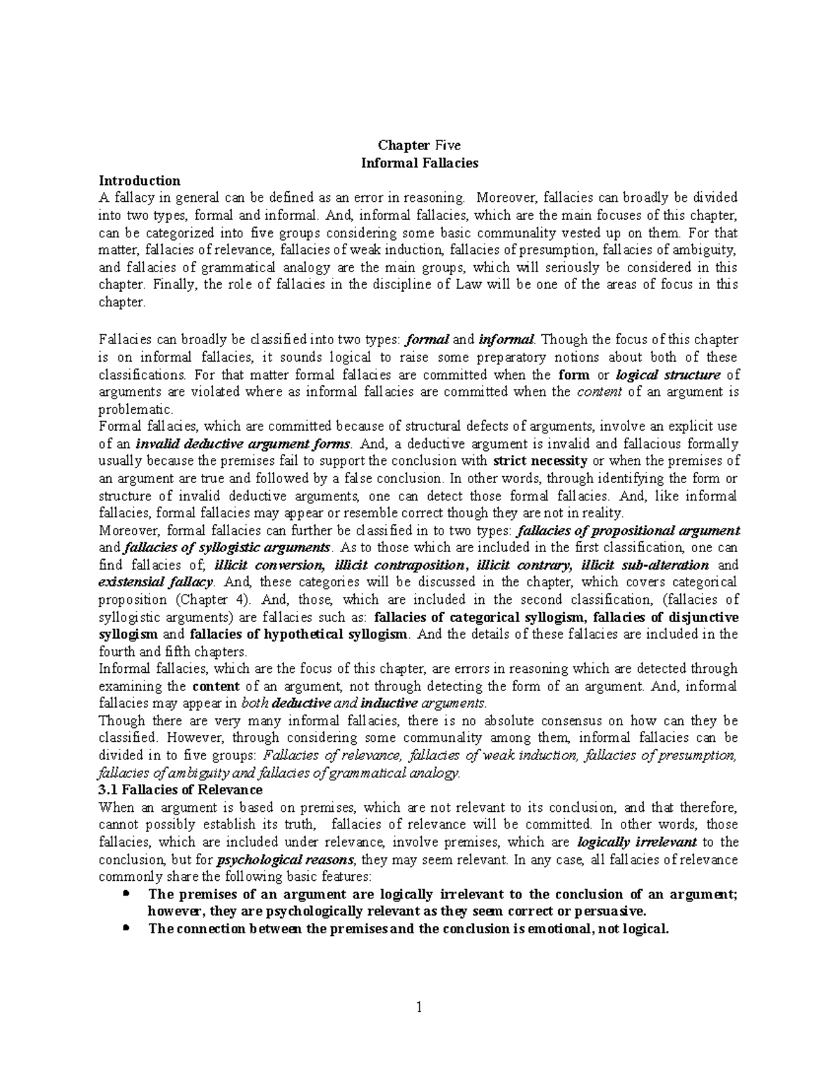 Chapter 5: Informal Fallacies and Their Role in Law (Course Code) - Studocu
