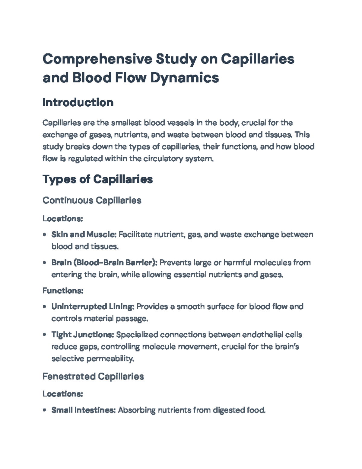 Comprehensive Study on Capillaries and Blood Flow Dynamics (BIO101 ...