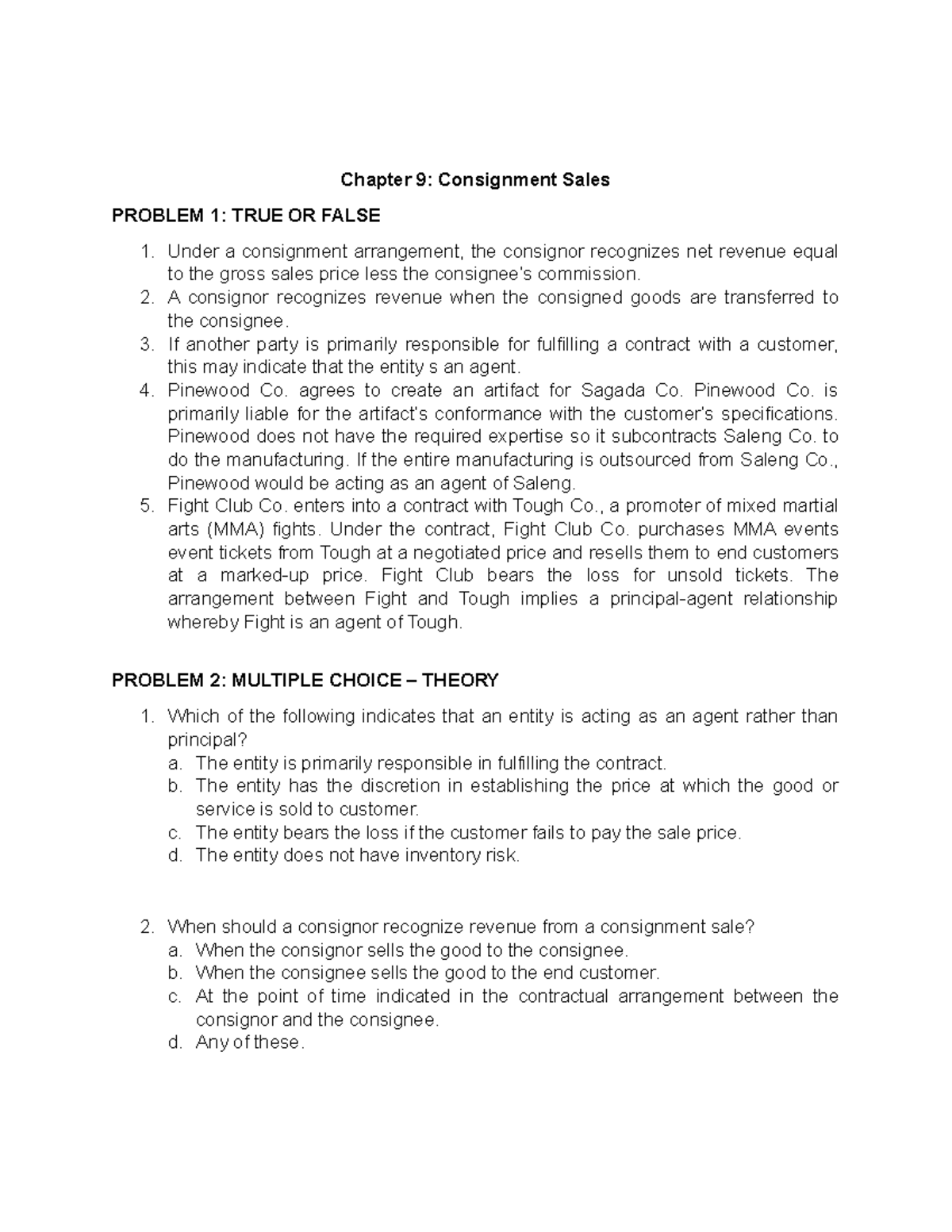Chapter 9: Consignment Sales Problems & Solutions (AST) - Studocu