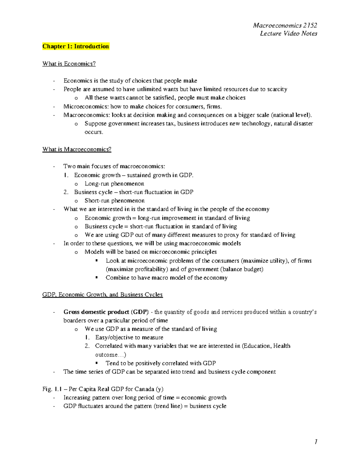 ECON 2152 Lecture Notes: Macroeconomic Concepts & GDP Analysis - Studocu