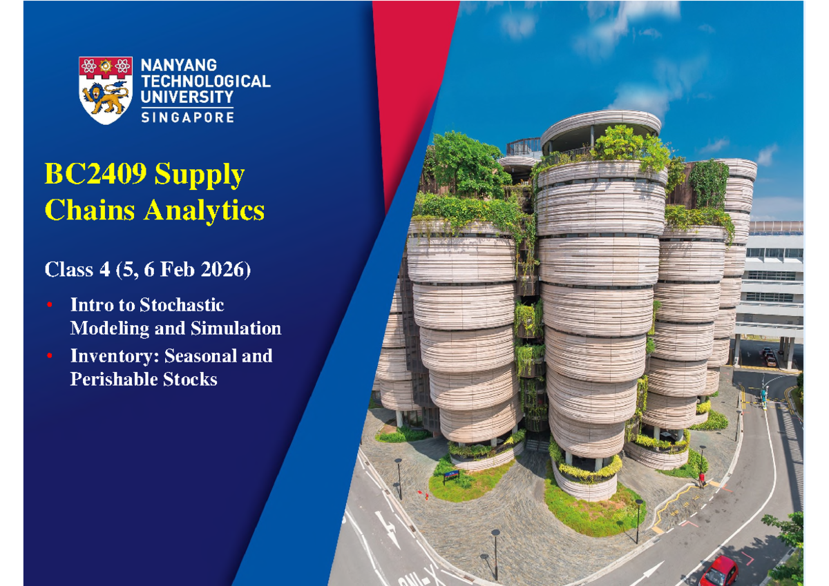 Class 4 BC2409 - Week 4 Lecture Notes on Stochastic Modeling - Studocu
