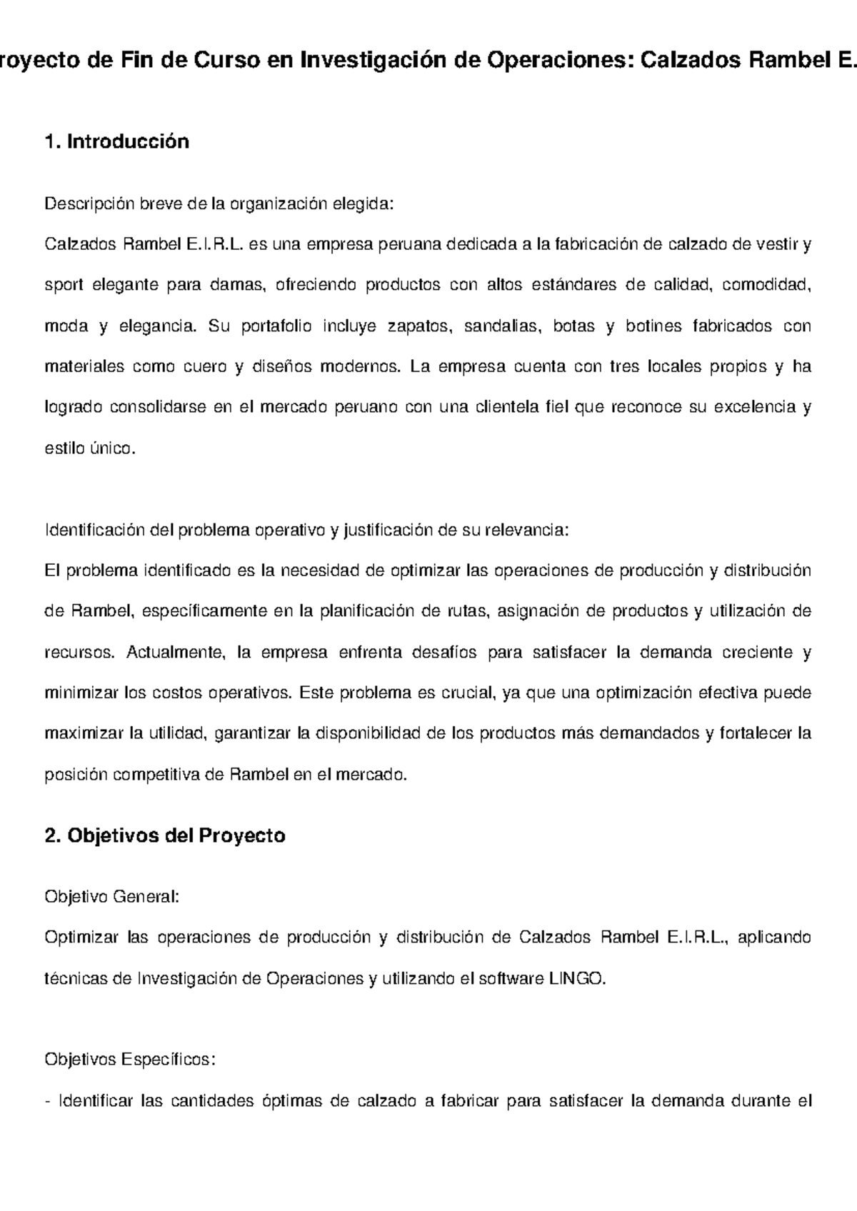 Optimización de Operaciones en Calzados Rambel - Informe de Proyecto E ...