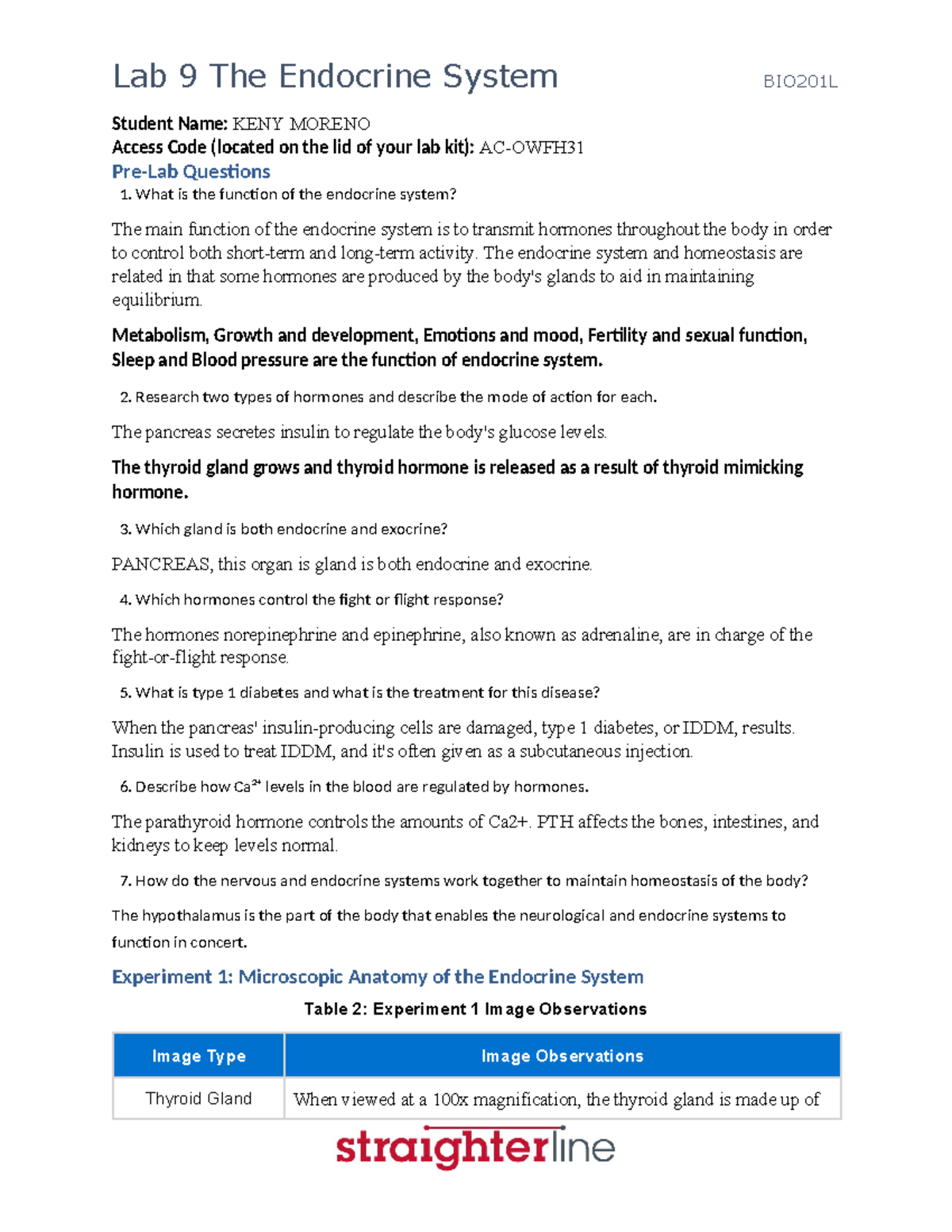 BIO201L+Lab+9+KENY Moreno - Student Name: KENY MORENO Access Code ...