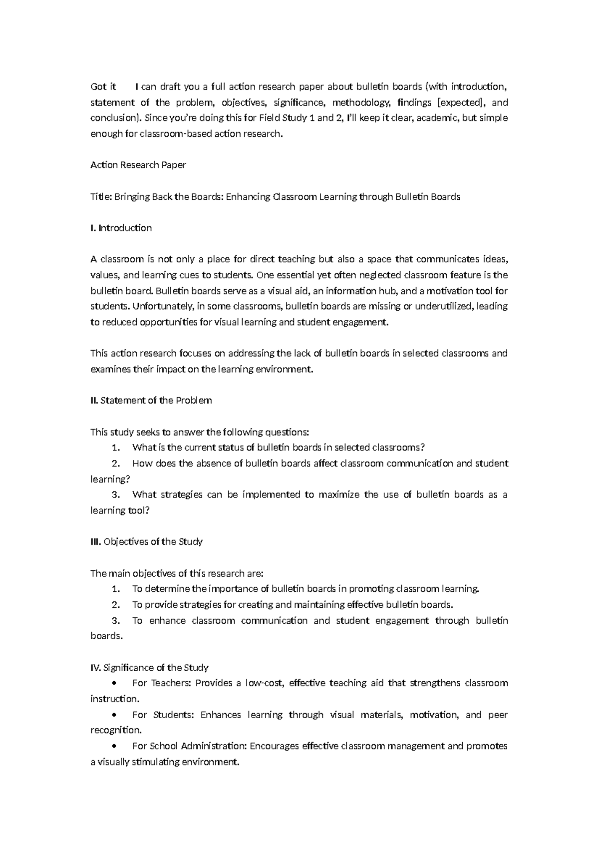Field Study 1 & 2: Enhancing Learning with Bulletin Boards - Studocu