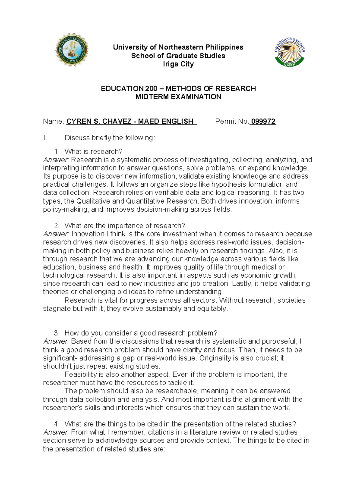 ED 200 METHODS OF RESEARCH MIDTERM EXAM Cheat Sheet Reviewer - Studocu
