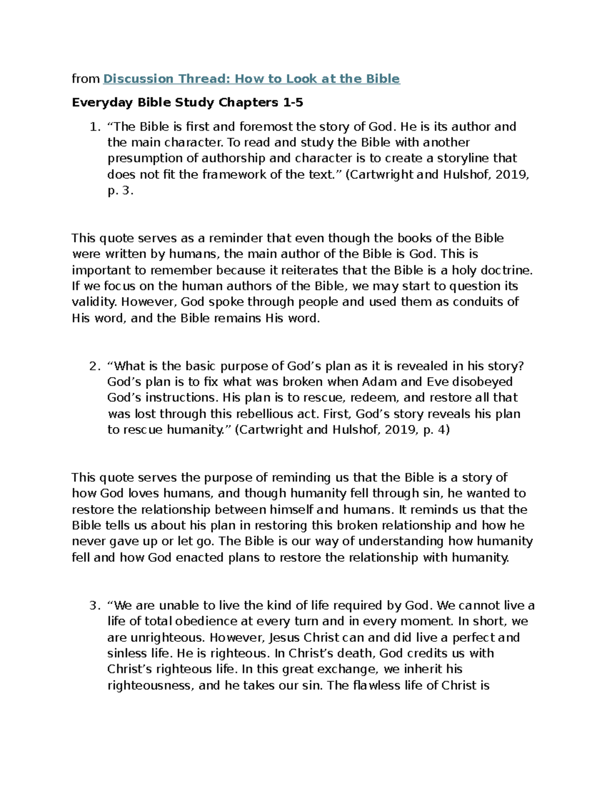 Discussion on Everyday Bible Study: Understanding God's Story - Studocu