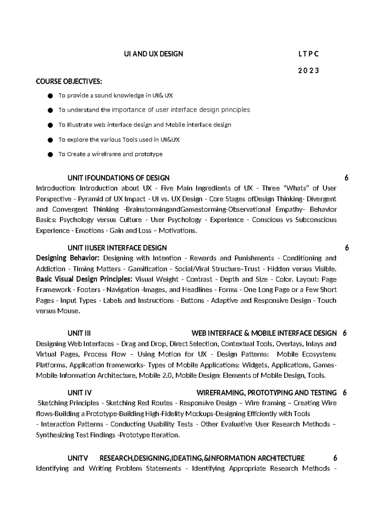 UI AND UX Design Syllabus - UI AND UX DESIGN L T P C 2 0 2 3 COURSE ...