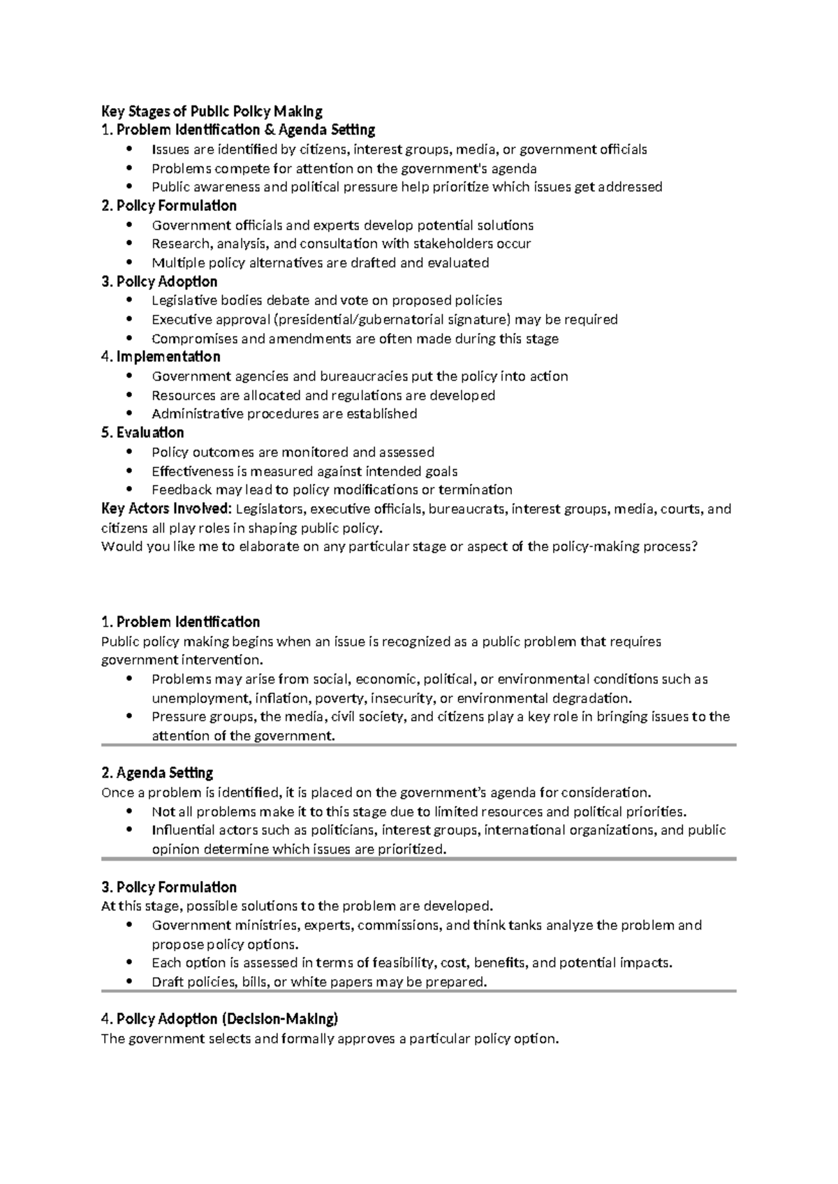 Key Stages of Public Policy Making: A Comprehensive Overview - Studocu