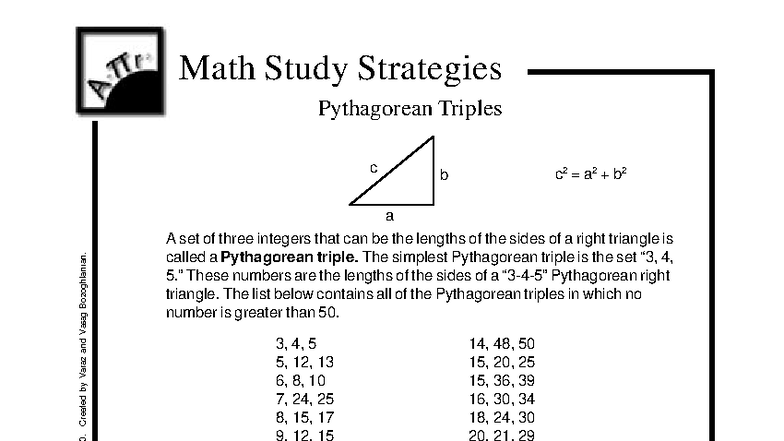 Pythagorean Triples Study Guide for Math 101 - Studocu