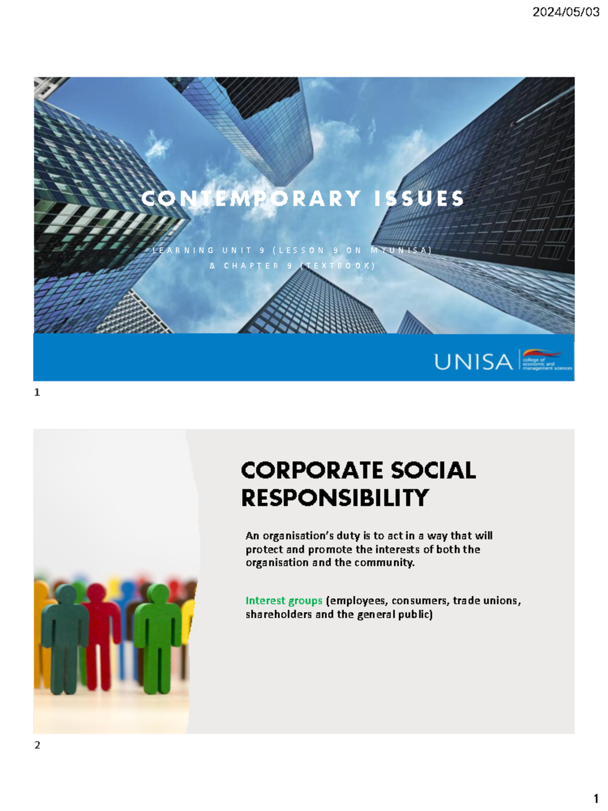 Contemporary Issues Lesson 9: Corporate Social Responsibility & Ethics ...