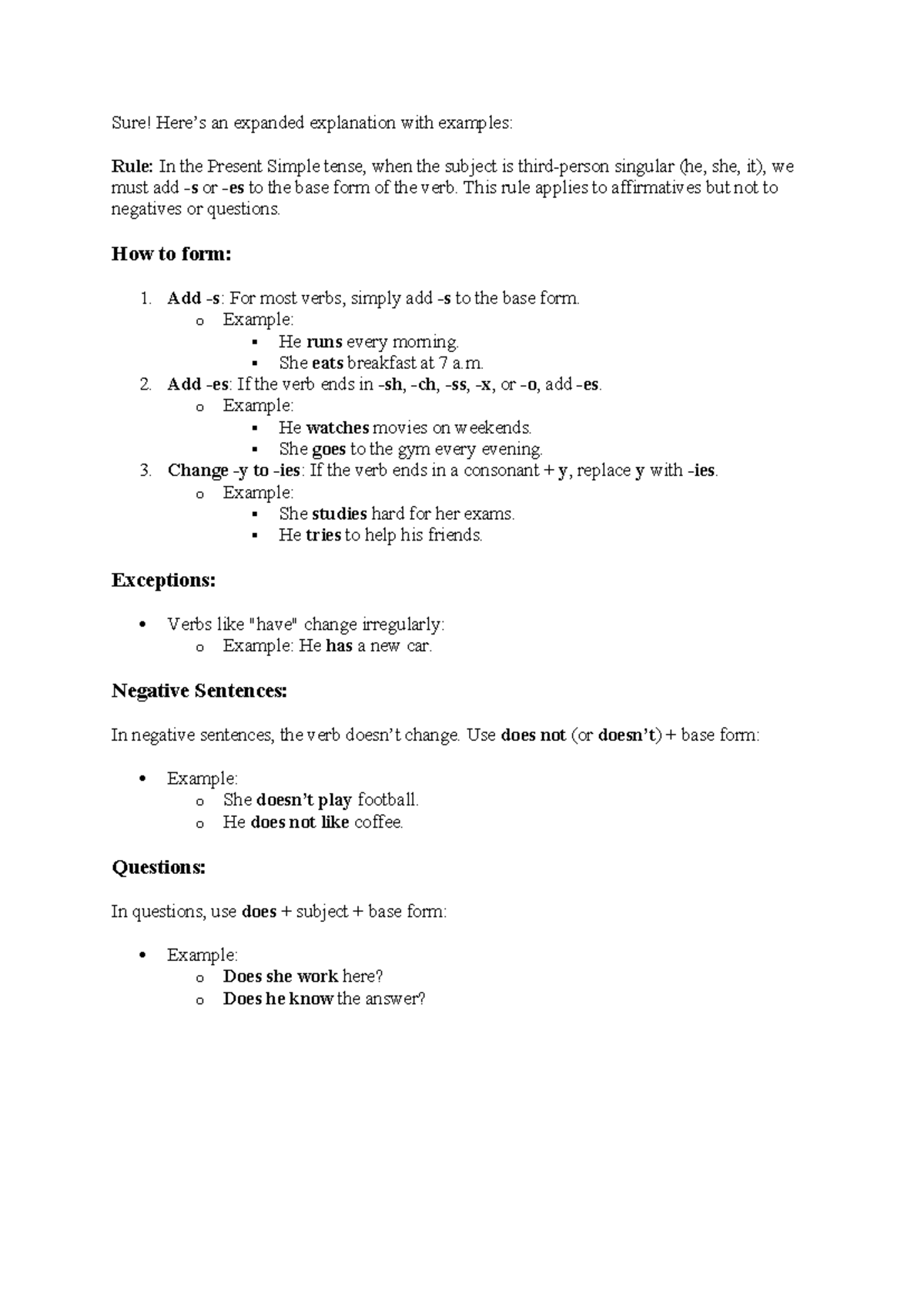 Eng 101: Present Simple Tense Rules and Examples - Studocu